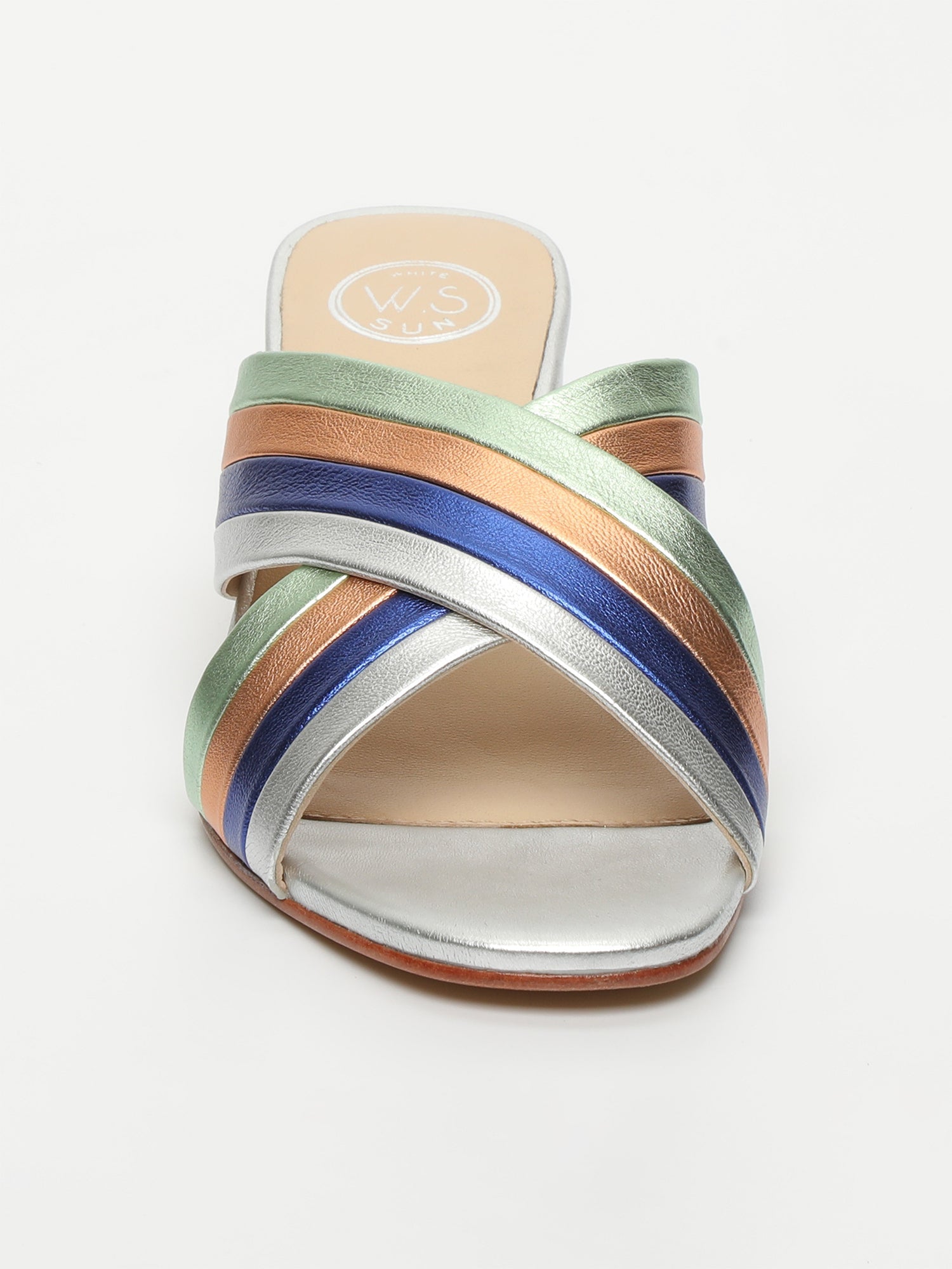 WESLEY mules talon fantaisie en cuir argent, bleu éléctrique et orange
