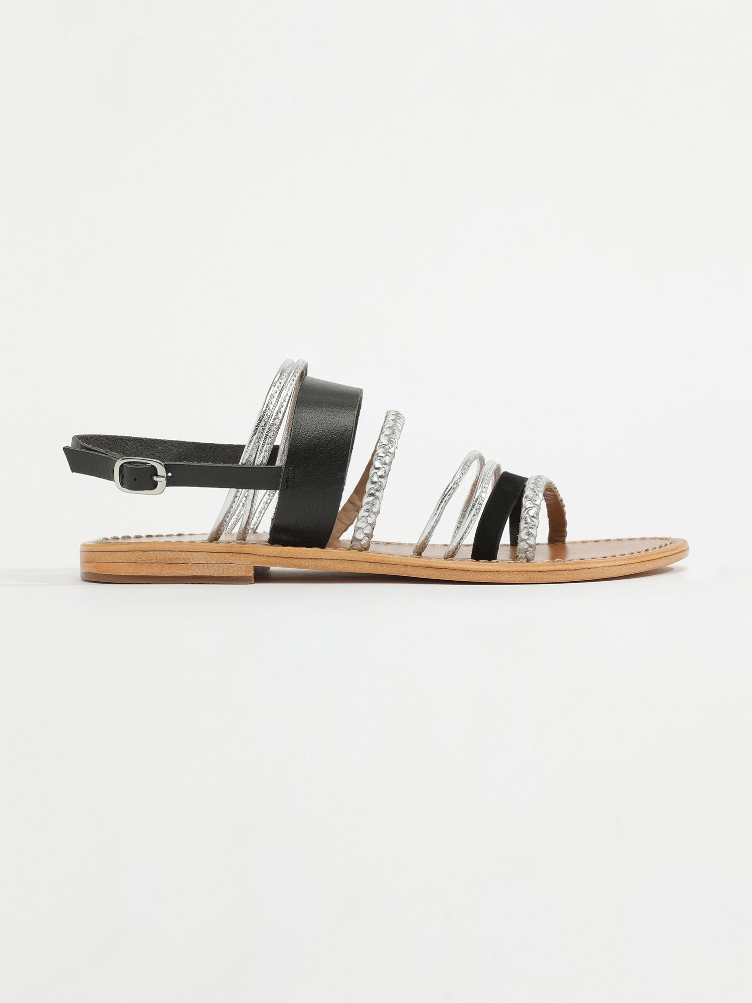 SANDRO sandales en cuir noir et argent