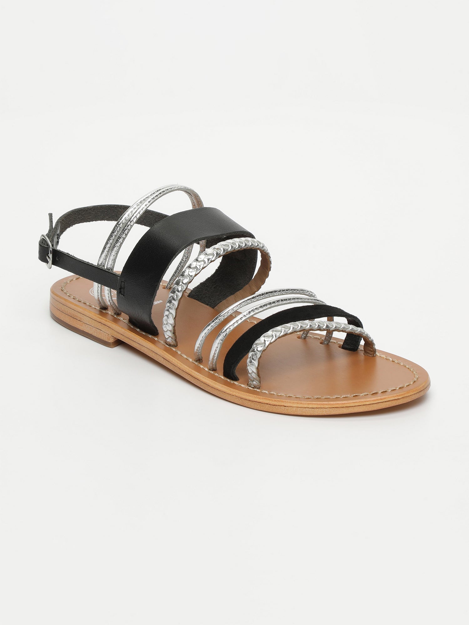 SANDRO sandales en cuir noir et argent