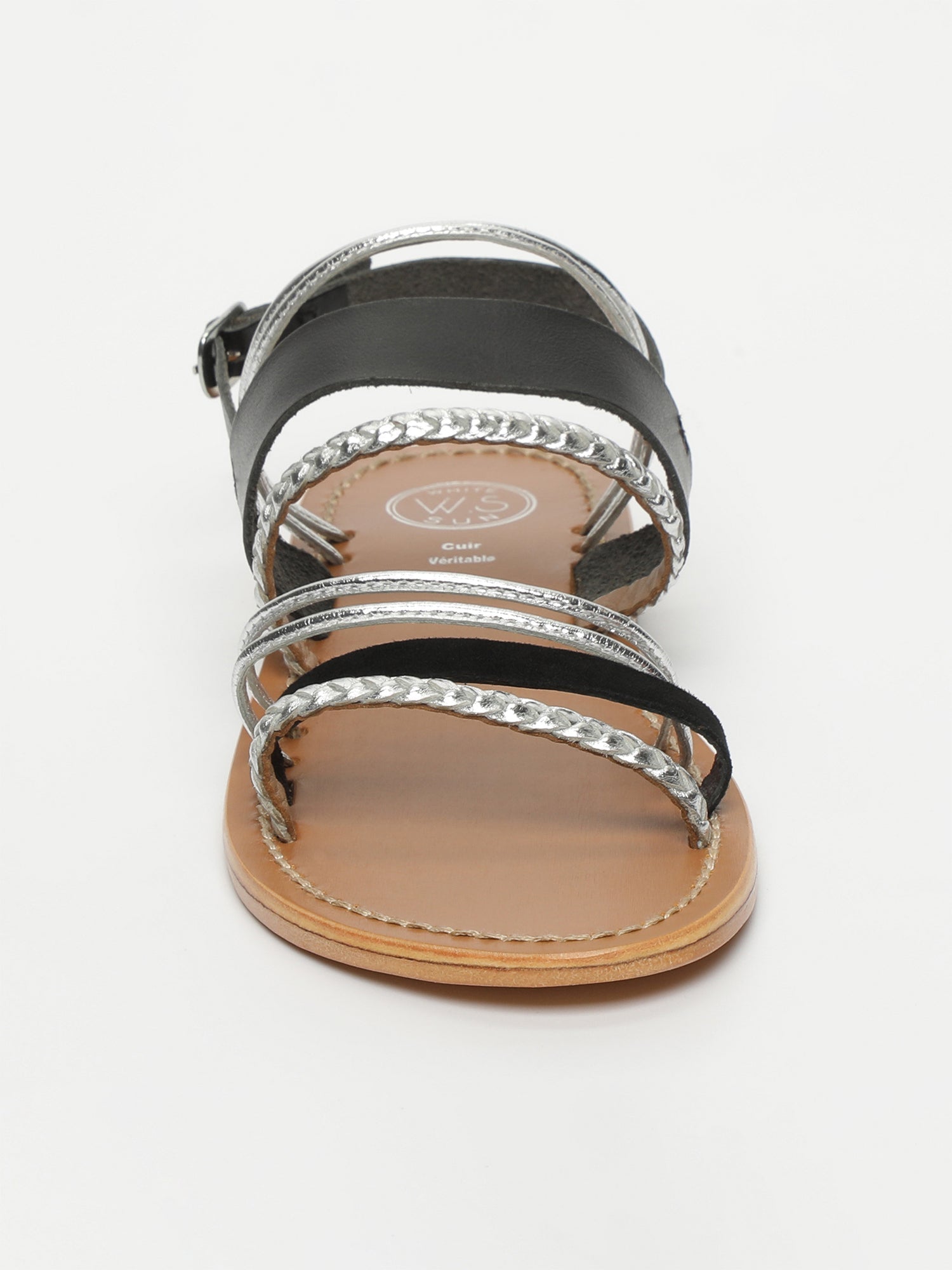 SANDRO sandales en cuir noir et argent