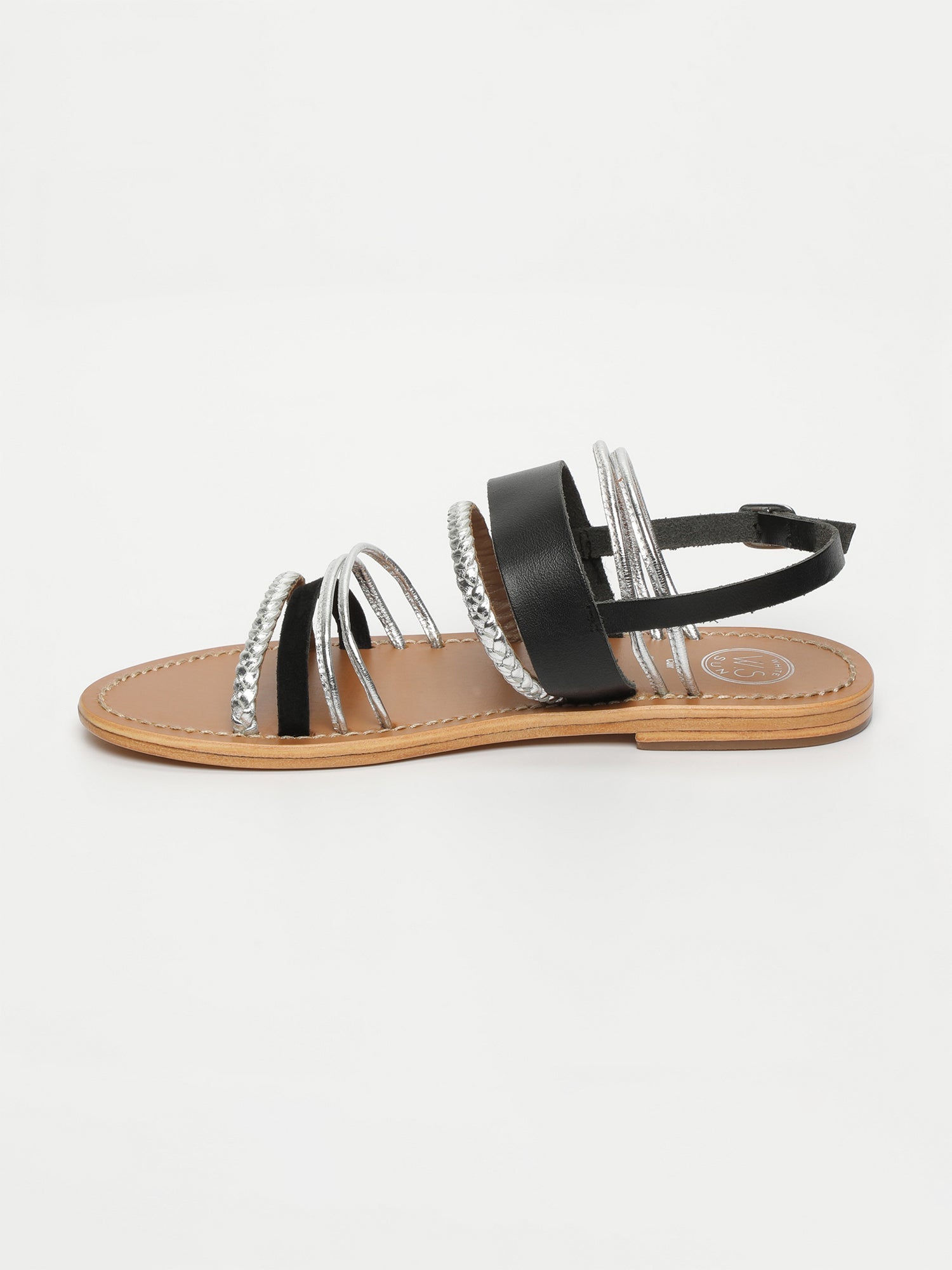 SANDRO sandales en cuir noir et argent