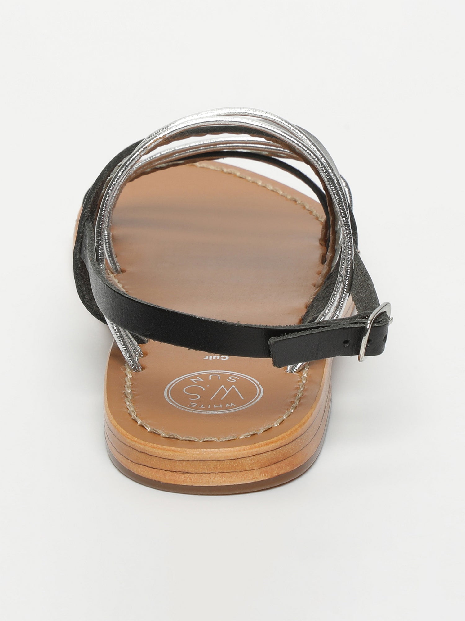 SANDRO sandales en cuir noir et argent