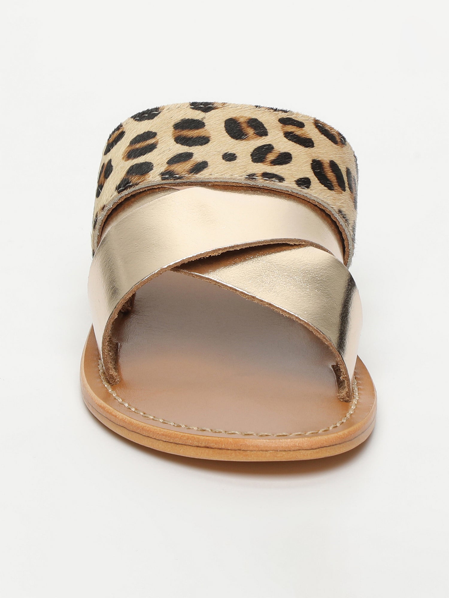 CHLEO mules animal en cuir or foncé et léopard