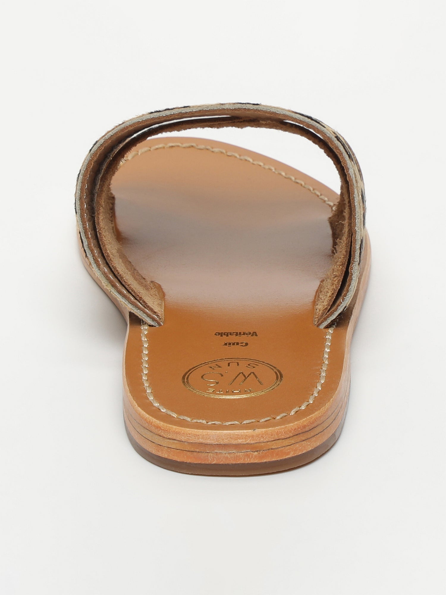 CHLEO mules animal en cuir or foncé et léopard