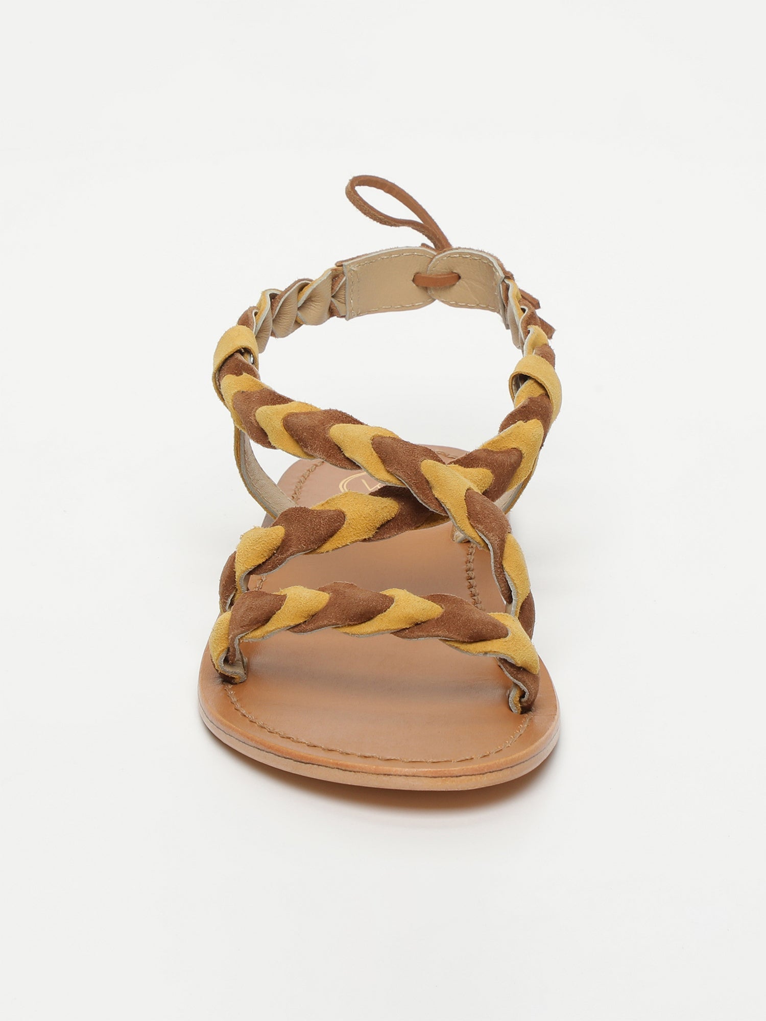 OMBELINE sandales en cuir jaune et camel