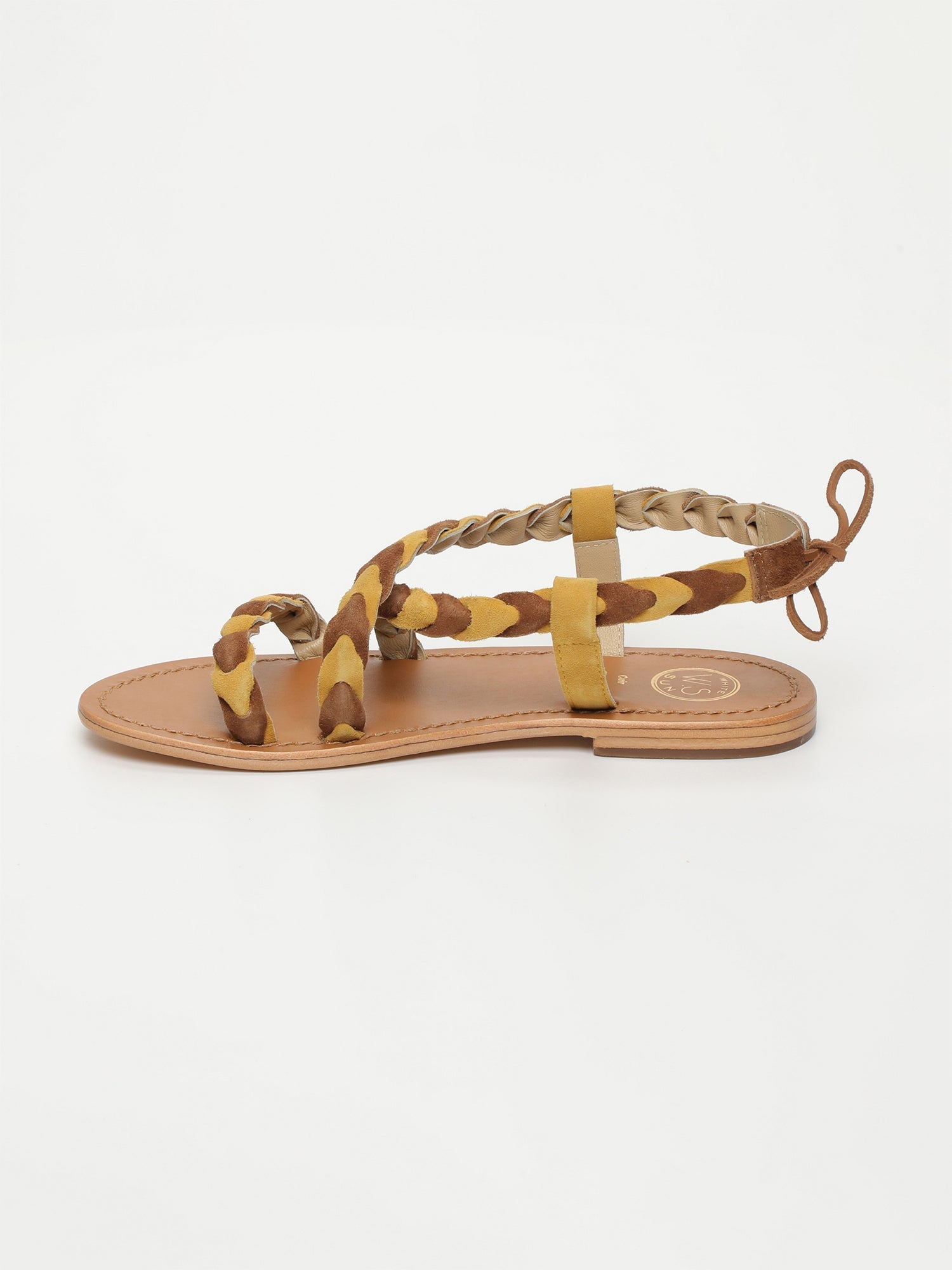 OMBELINE sandales en cuir jaune et camel