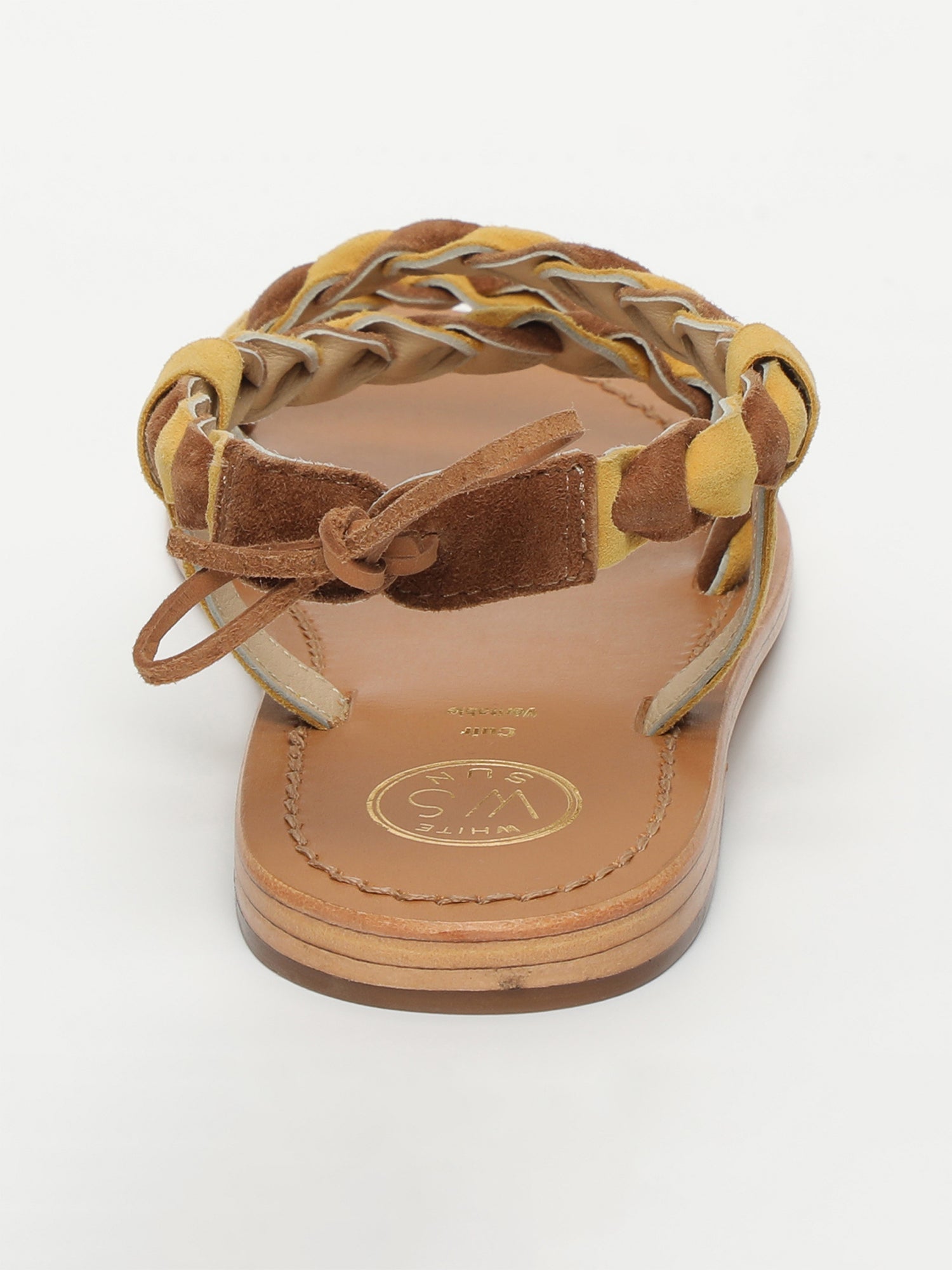 OMBELINE sandales en cuir jaune et camel