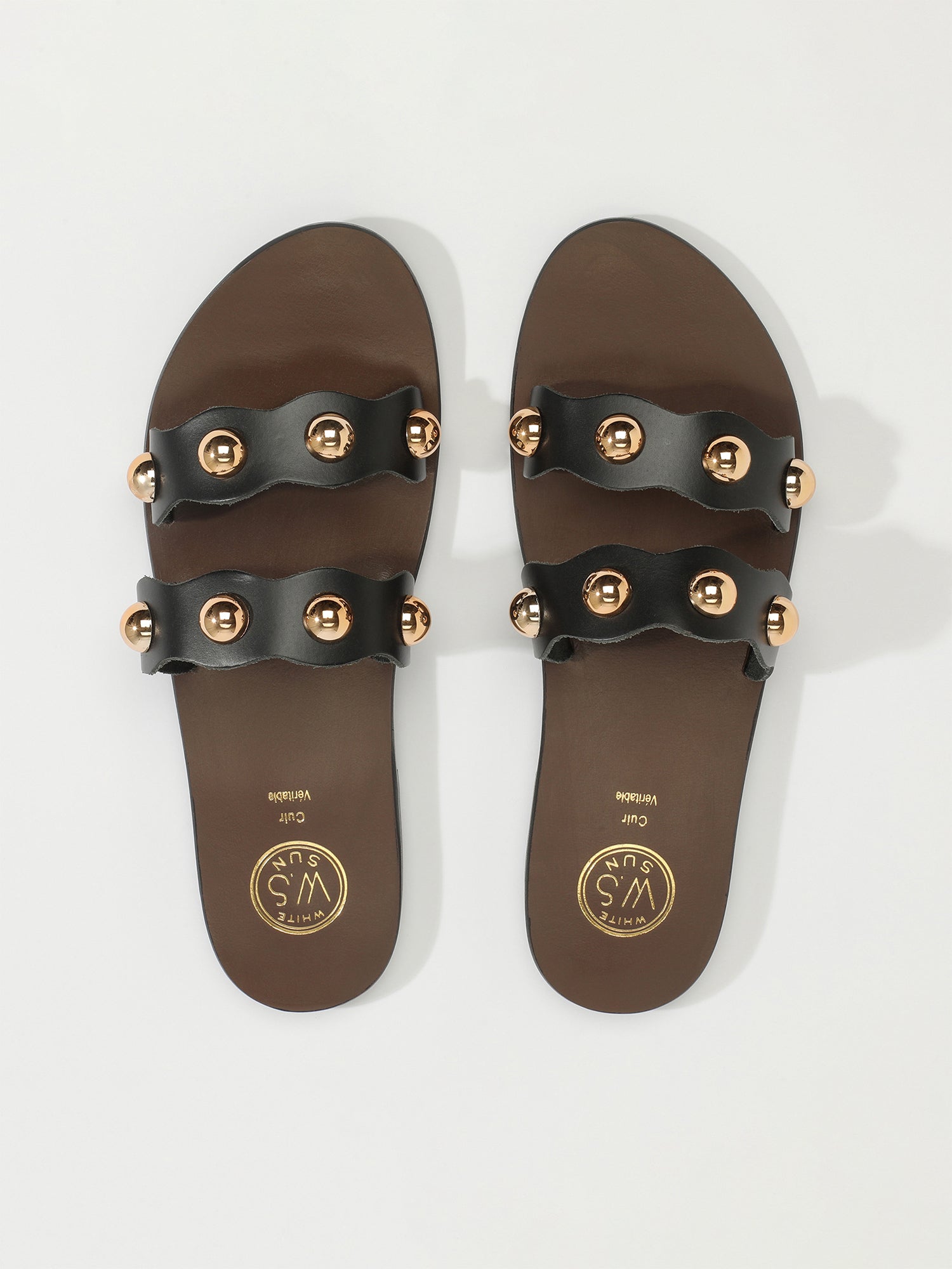 KANOYA mules fantaisie en cuir noir