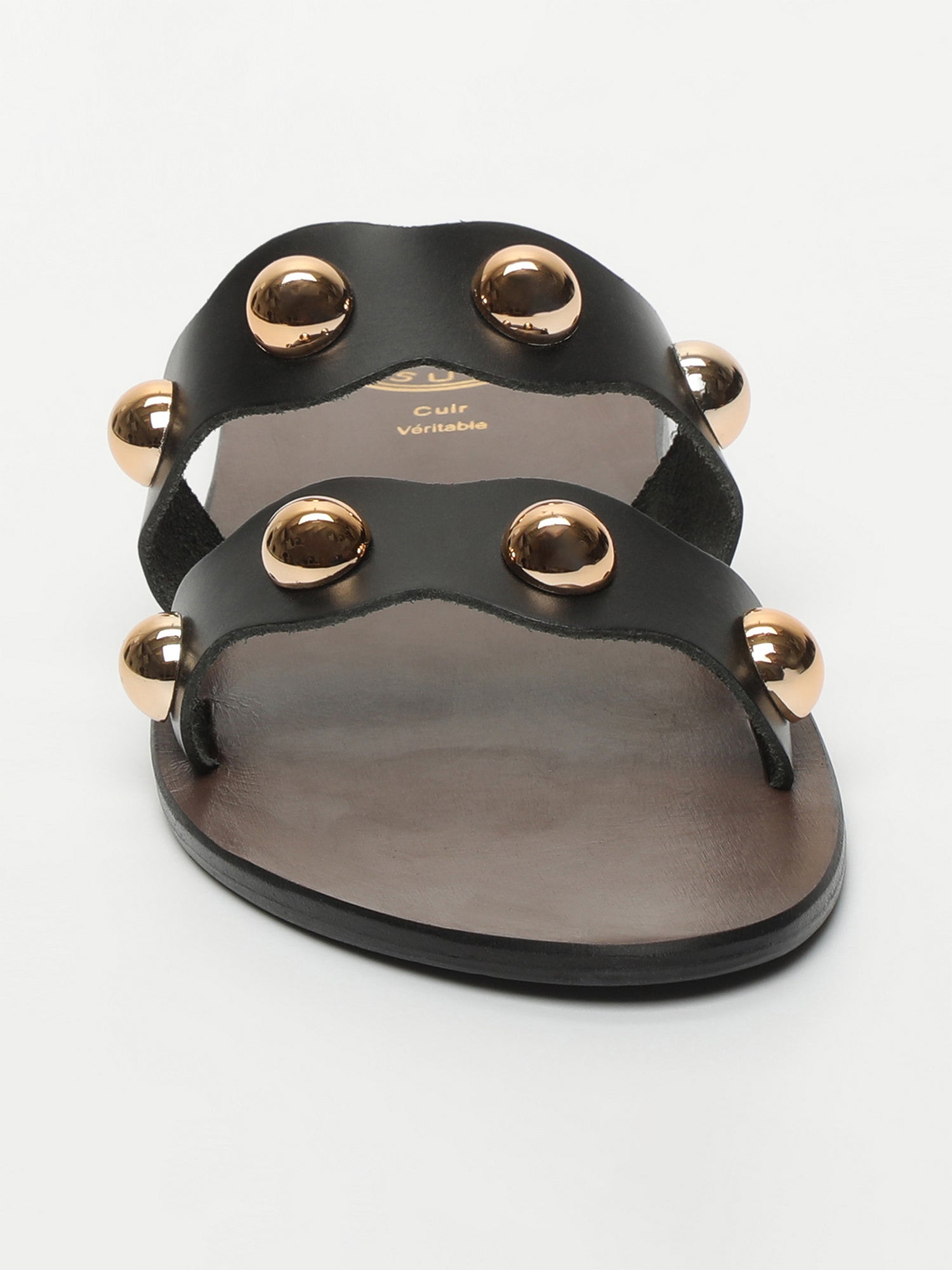 KANOYA mules fantaisie en cuir noir