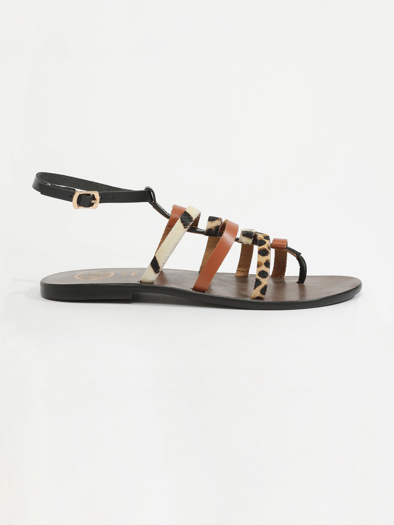TAYRA sandales en cuir noir, camel, léopard et zèbre