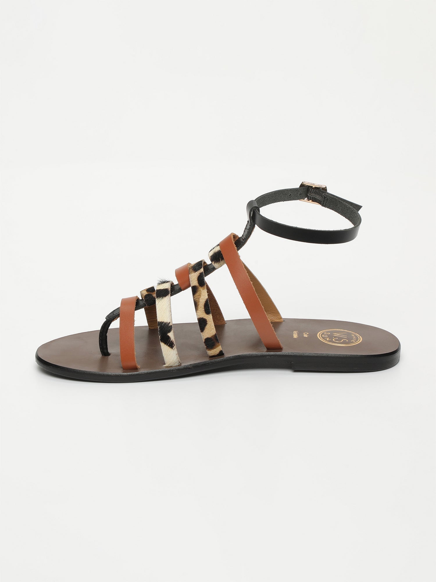 TAYRA sandales en cuir noir, camel, léopard et zèbre