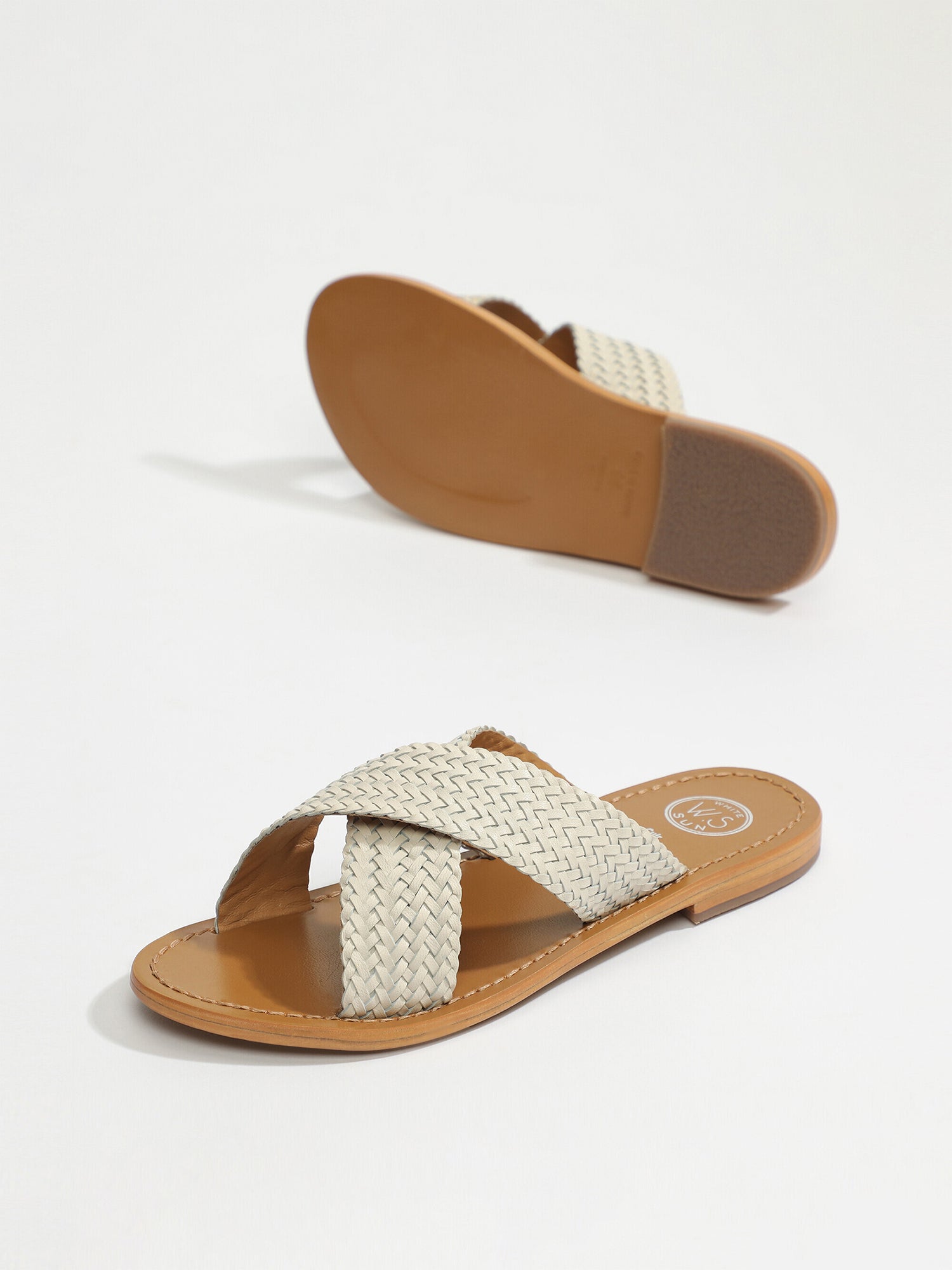 MALVARROSA mules tresse en cuir ivoire