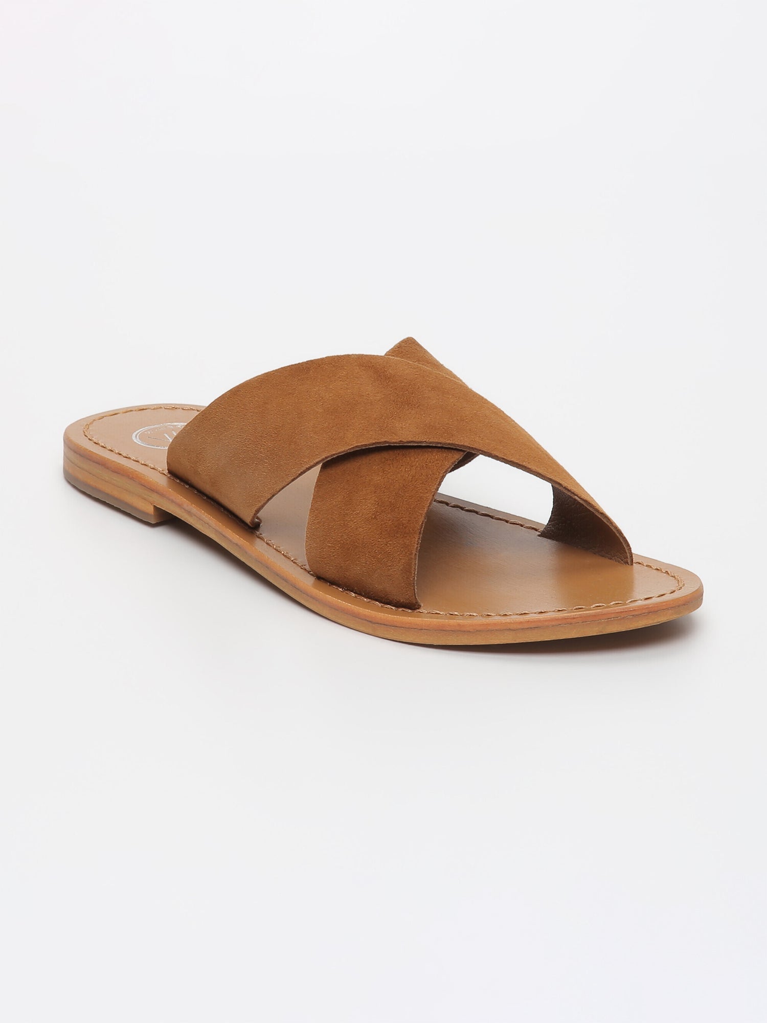 LANRUEN mules en cuir camel