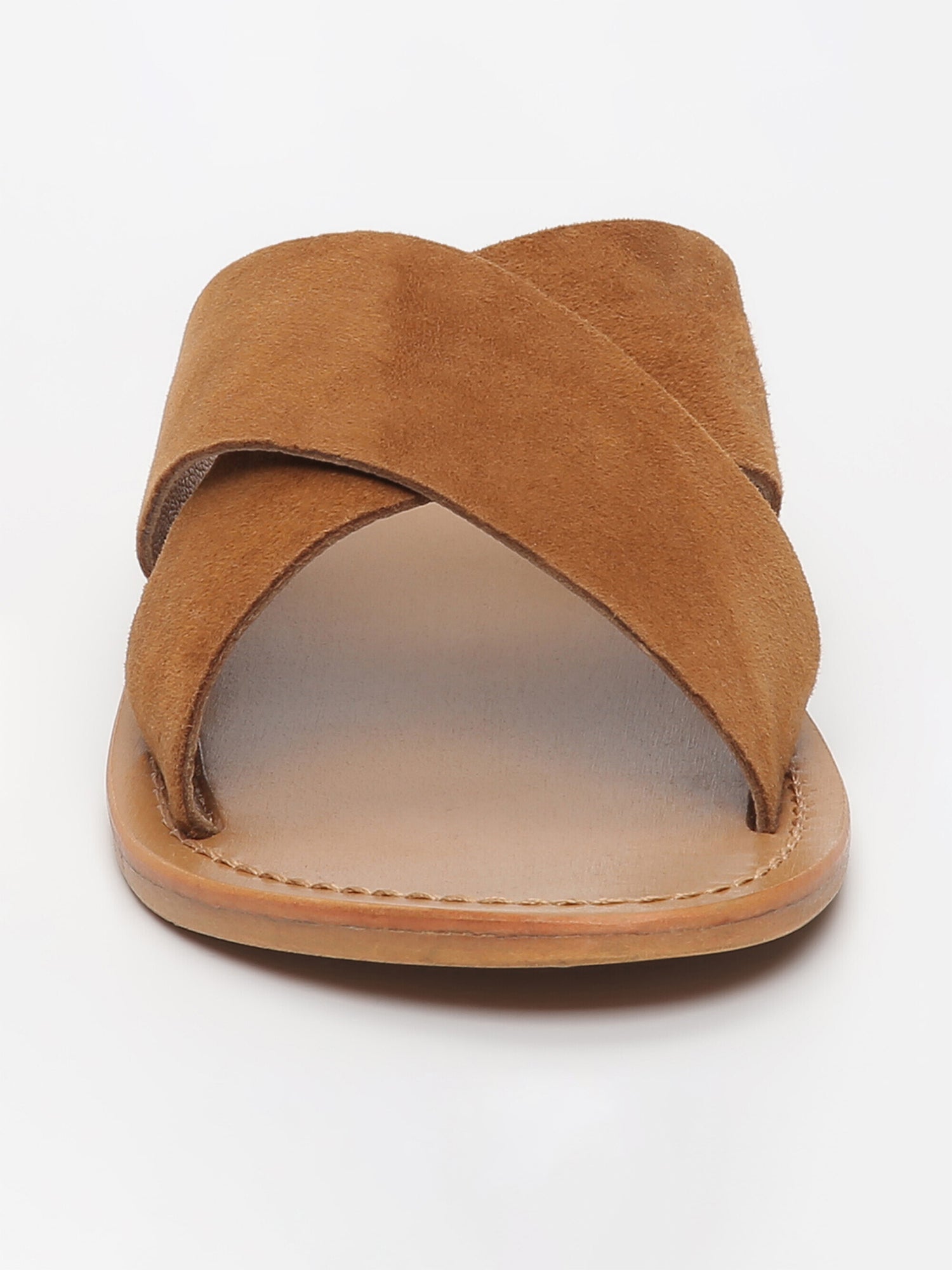 LANRUEN mules en cuir camel