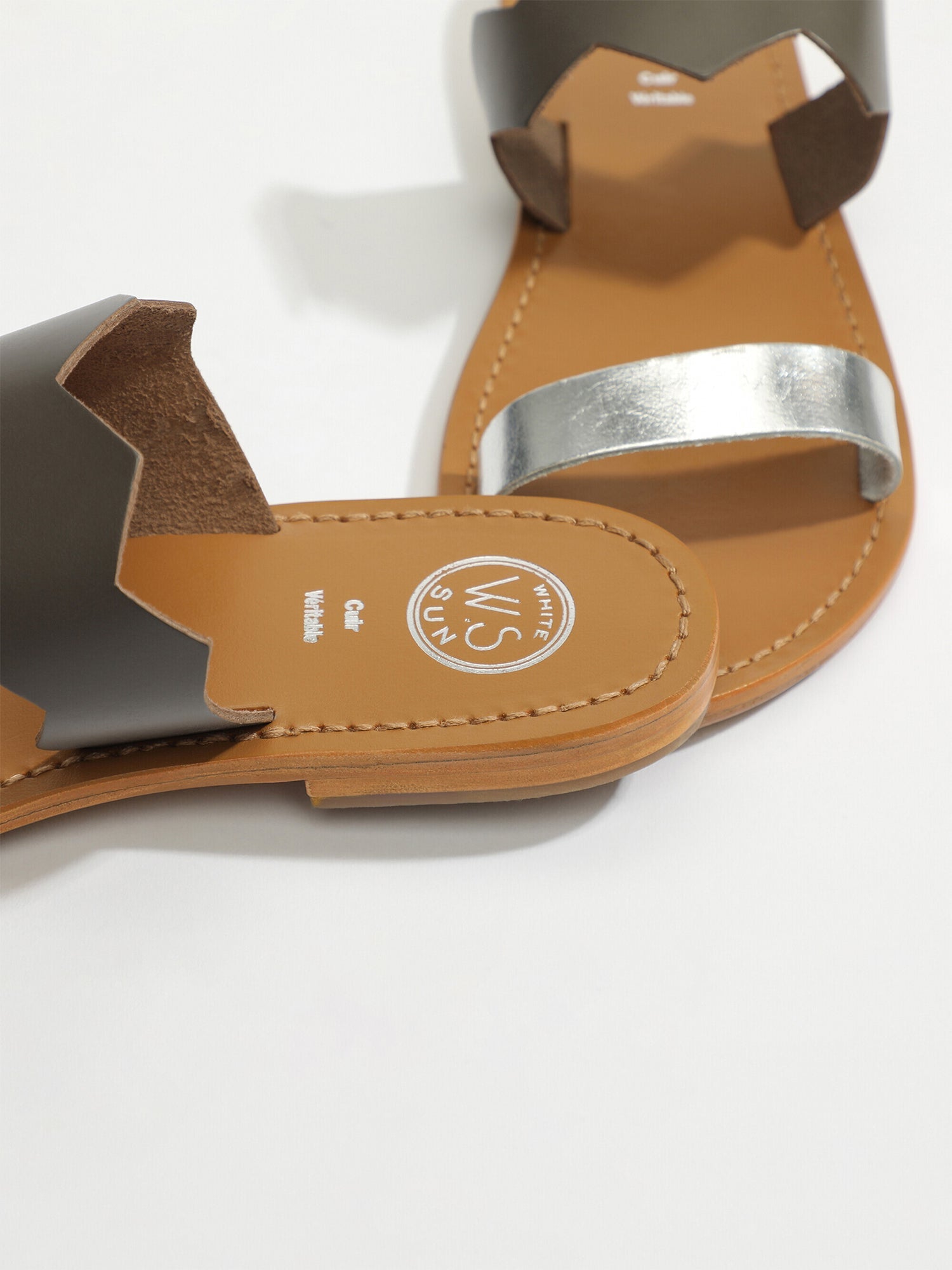 BELEM sandales en cuir gris et argent