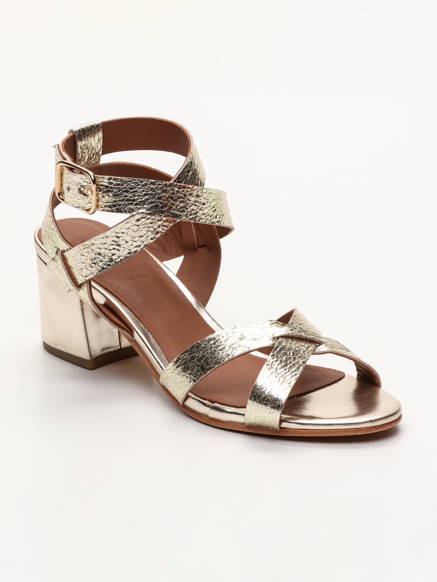 ANABA sandales talon bracelet de cheville en cuir or clair