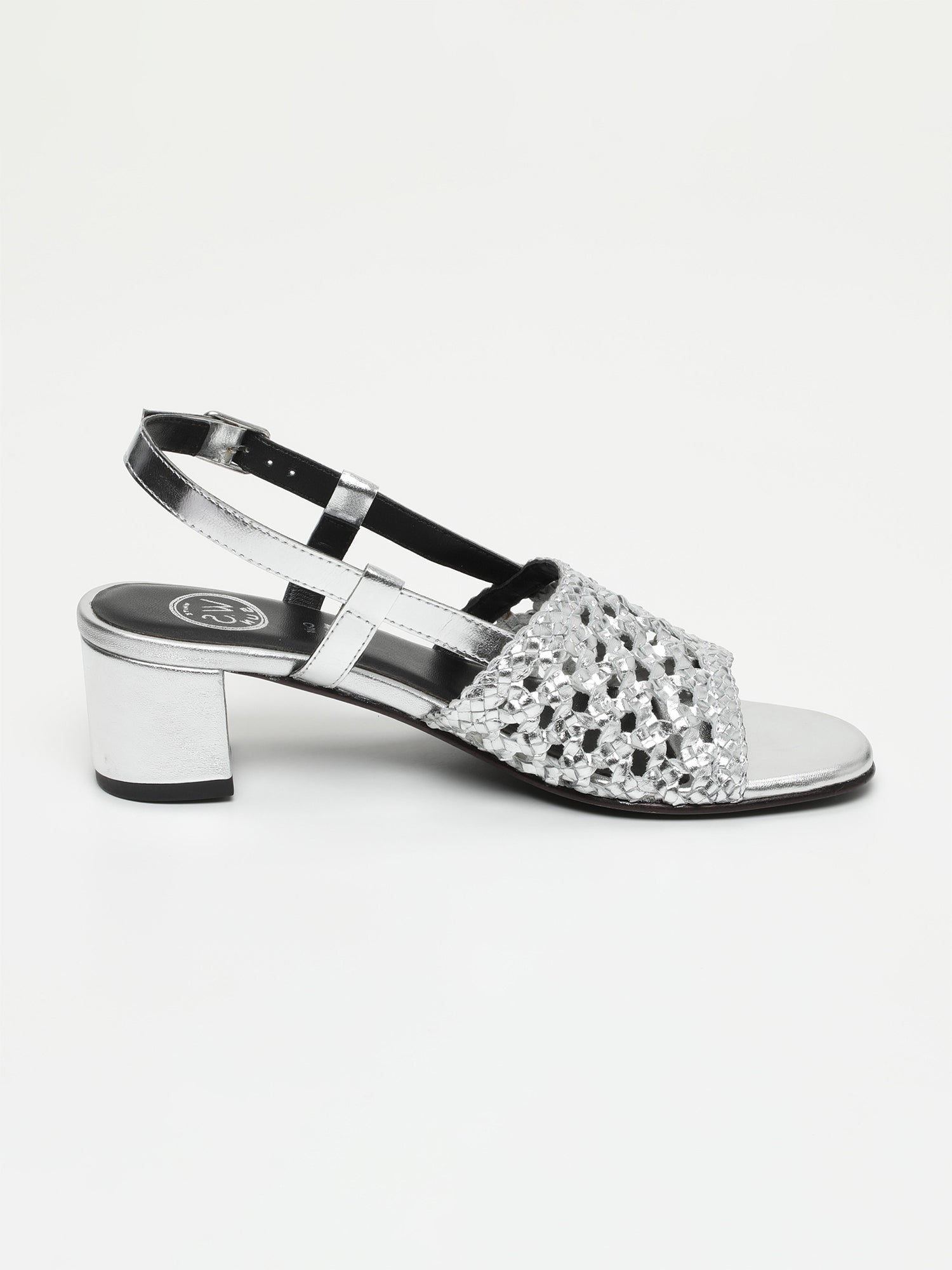 EMMY sandales talon tresse en cuir argent