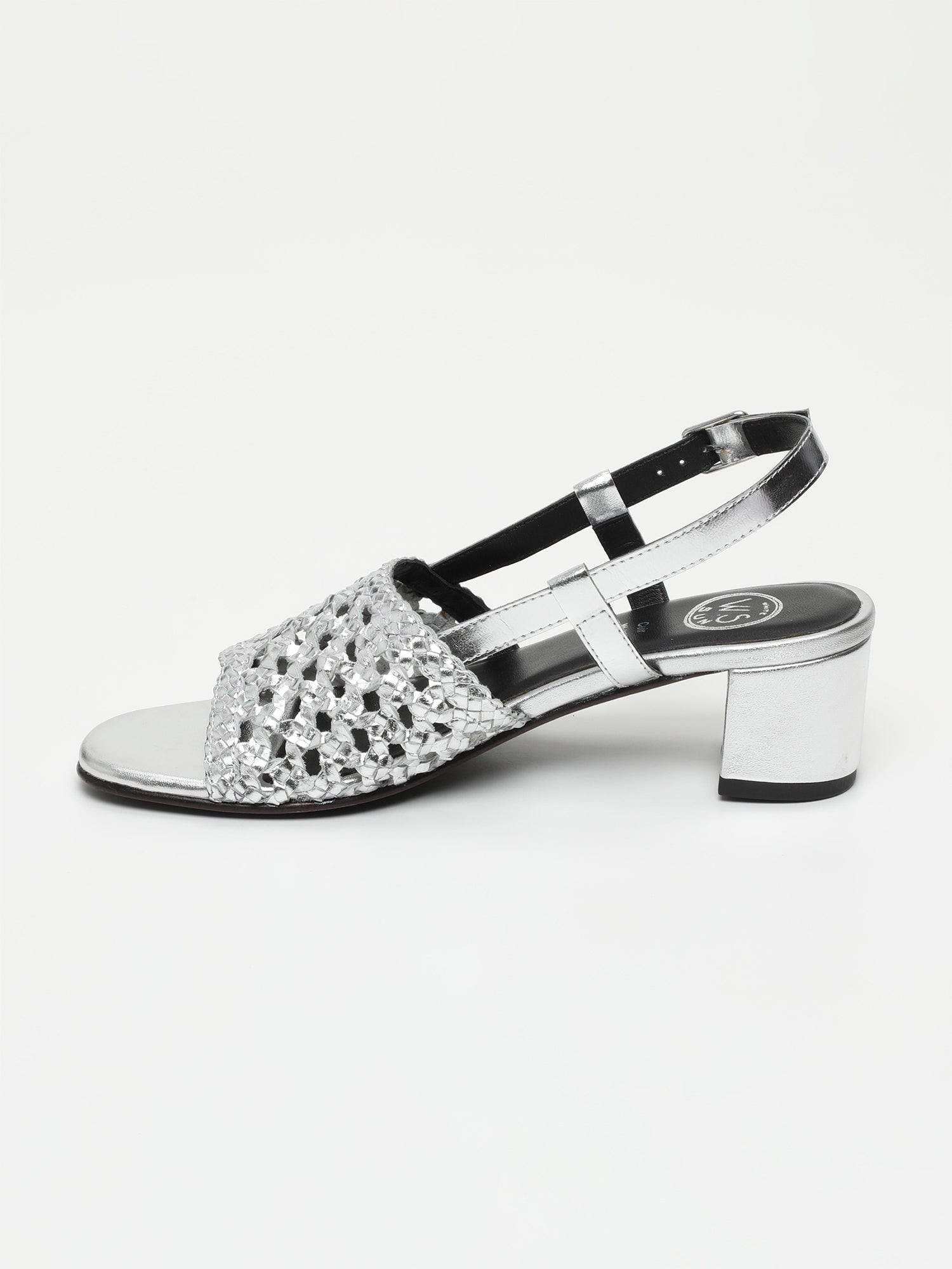 EMMY sandales talon tresse en cuir argent