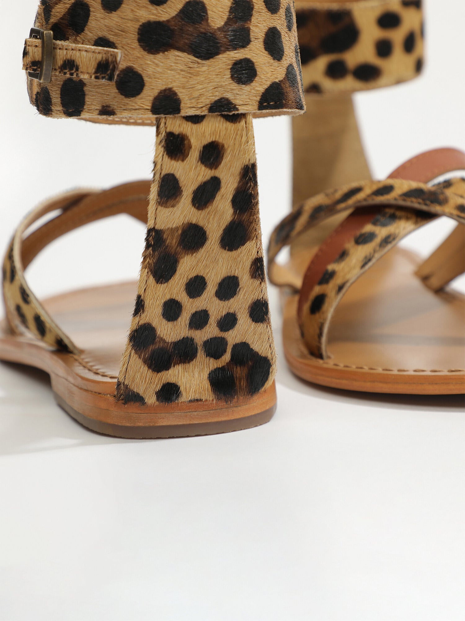 BORA sandales en cuir camel et léopard