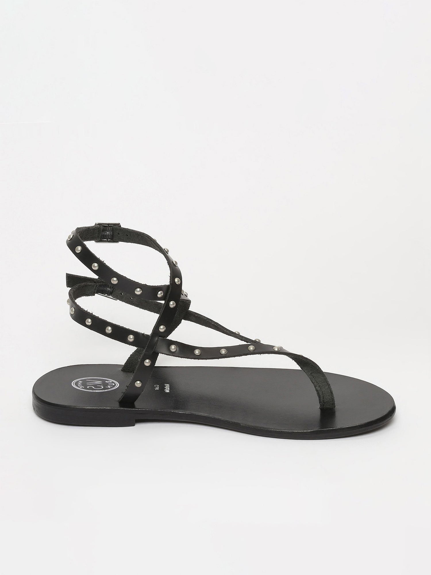 MELONA sandales spartiates entre doigt en cuir noir