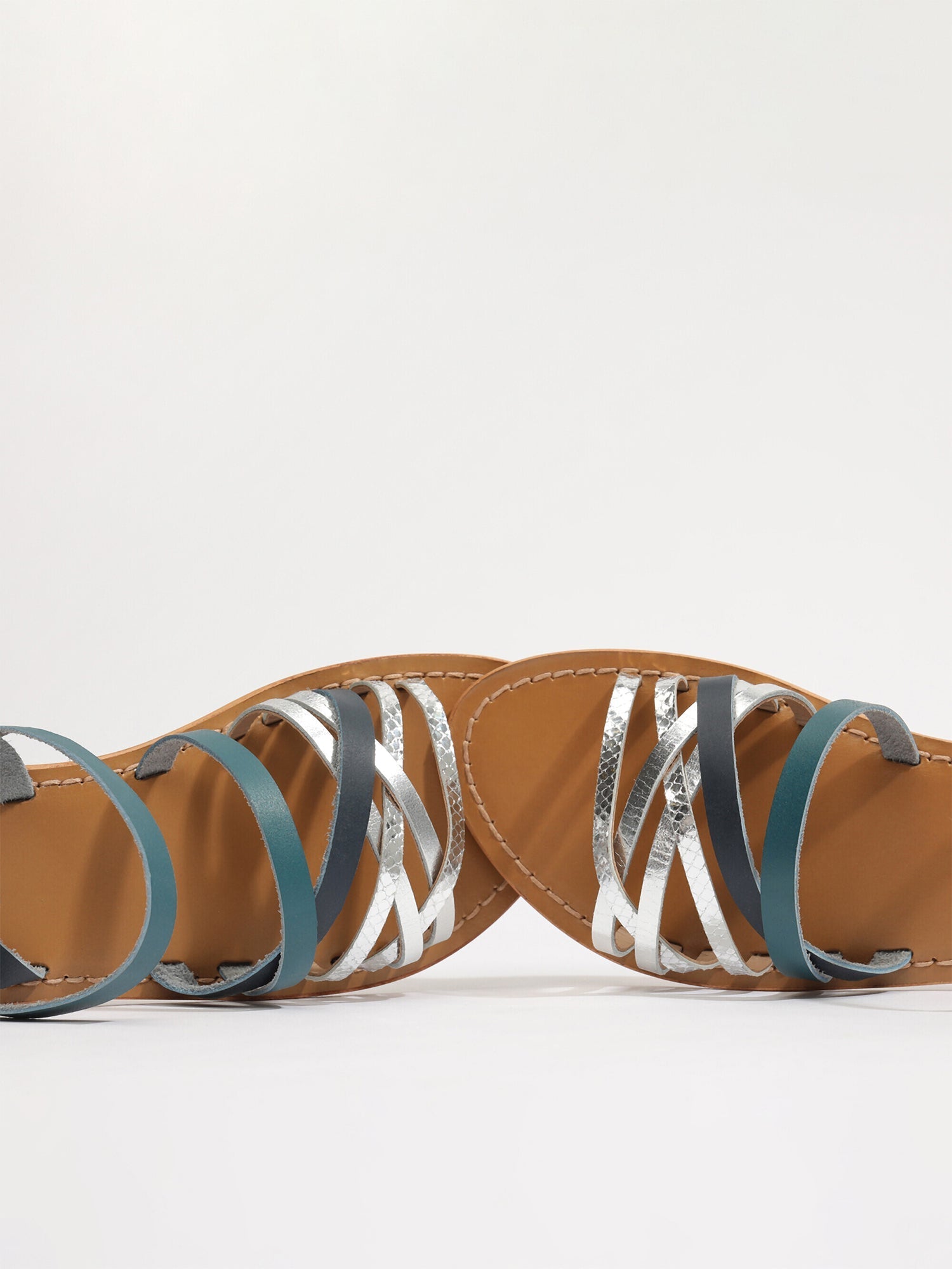 TRESMEUR sandales bracelet de cheville en cuir marine, bleu électrique, turquoise et argent