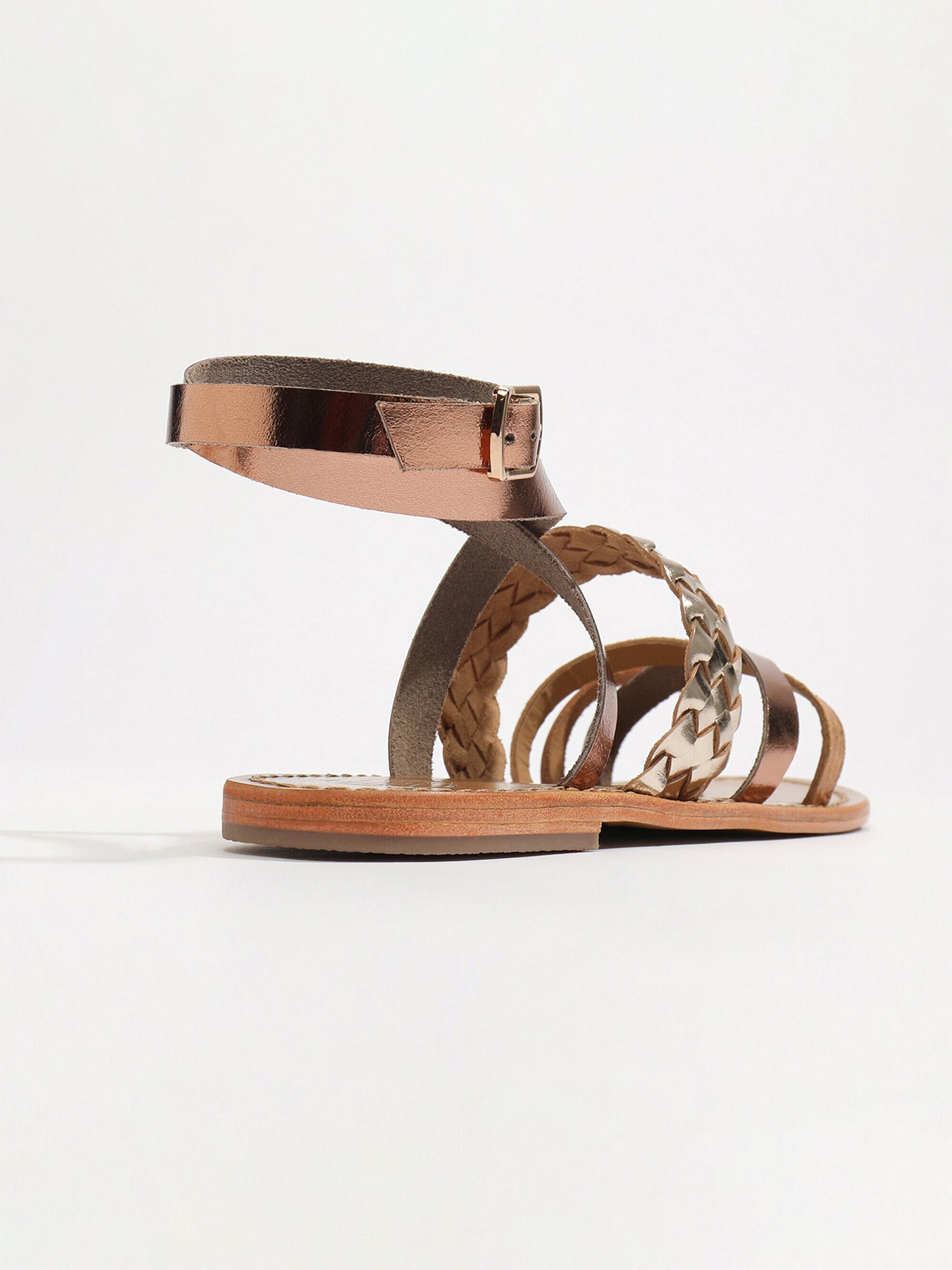 COLORATA sandales bracelet de cheville en cuir brun, bronze et or