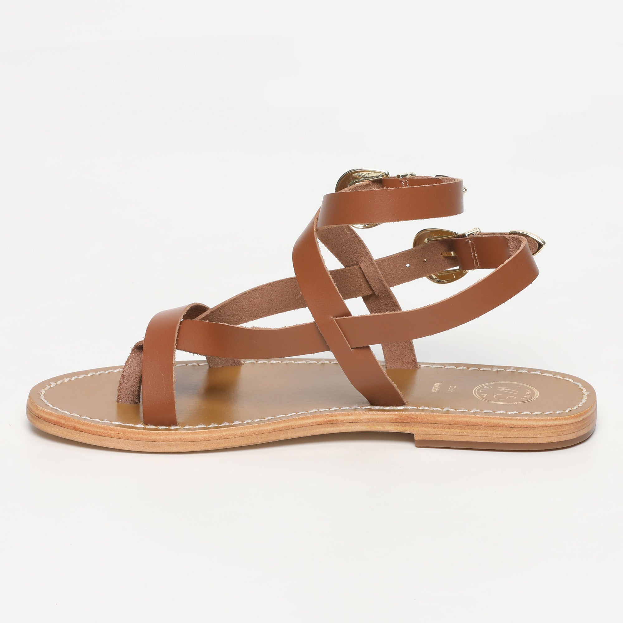 PIANA sandales spartiates entre doigt en cuir camel