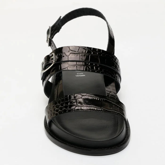 ZENETA sandales en cuir noir verni croco et noir