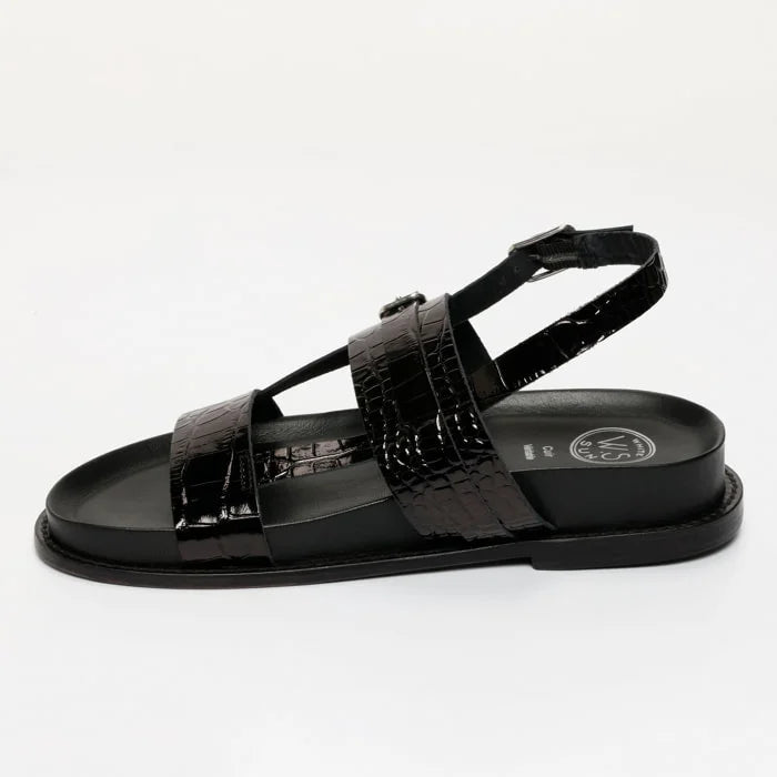 ZENETA sandales en cuir noir verni croco et noir