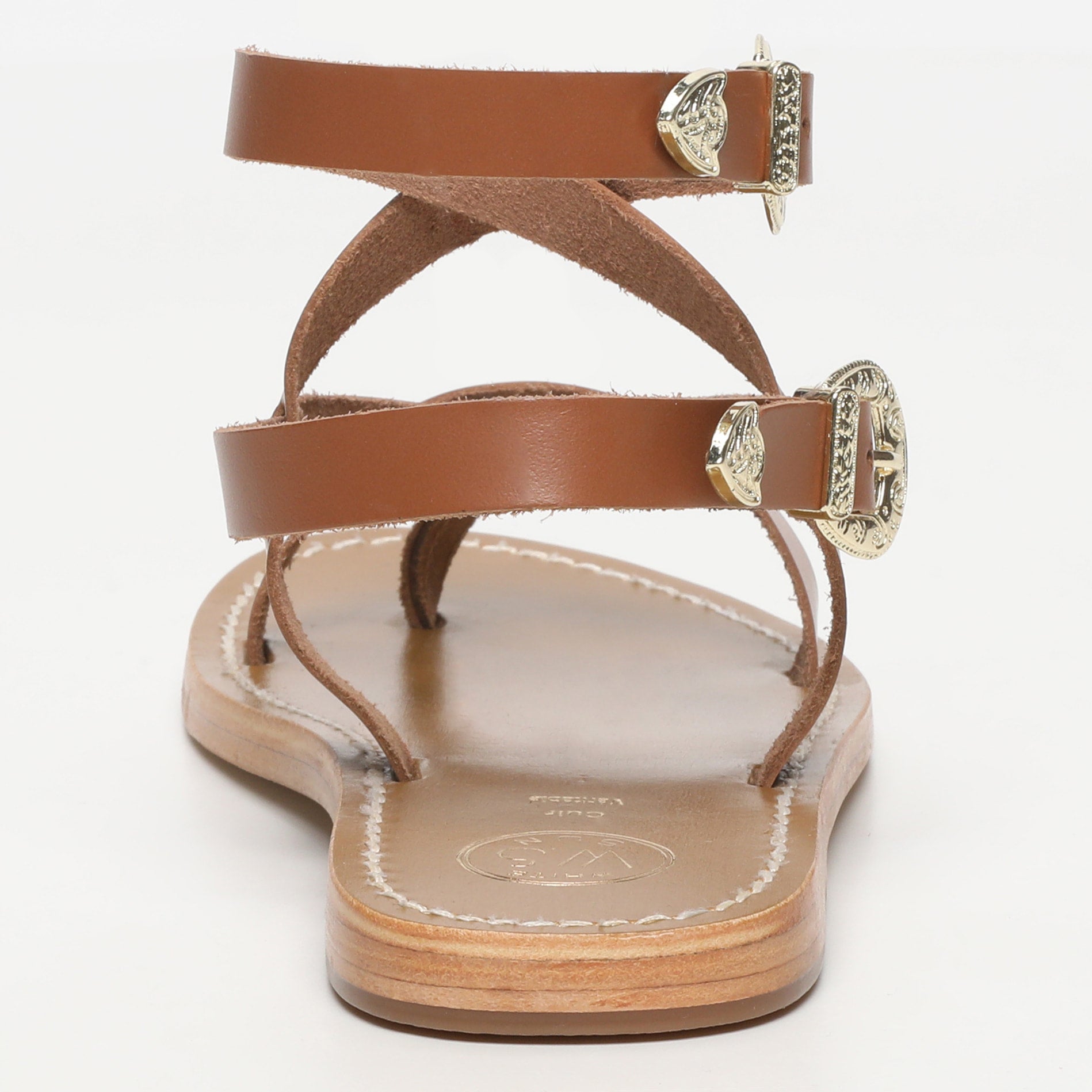 PIANA sandales spartiates entre doigt en cuir camel