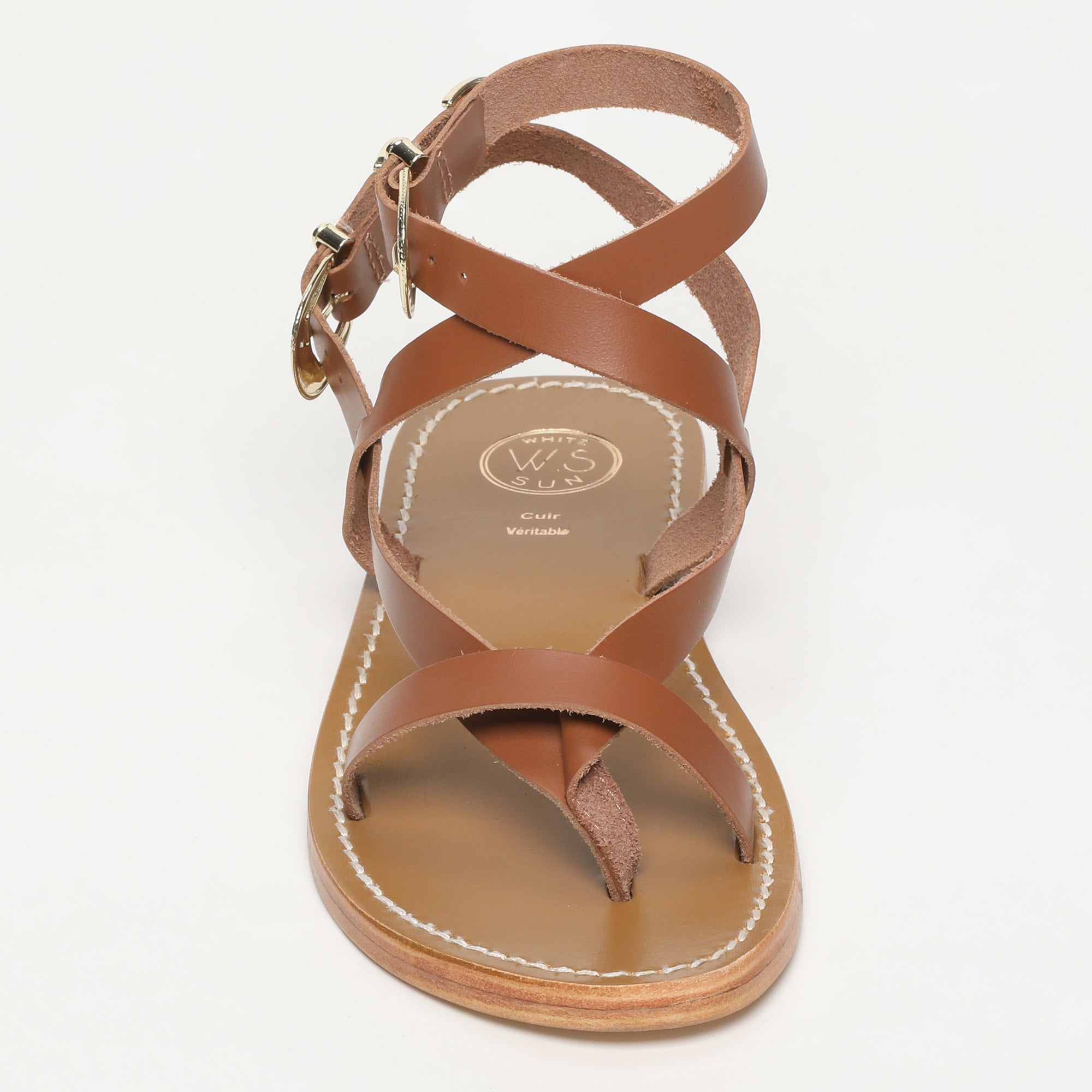PIANA sandales spartiates entre doigt en cuir camel