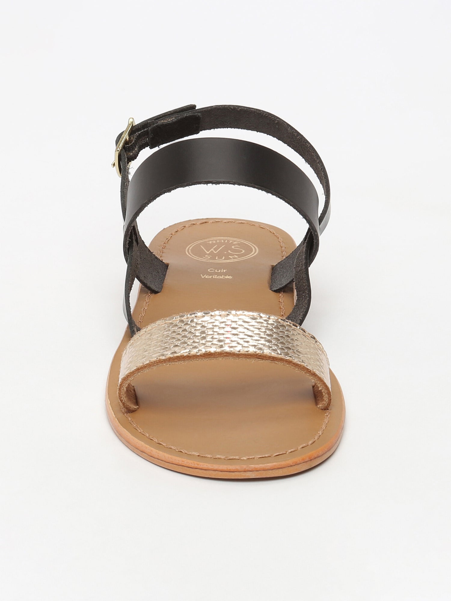 BURSA sandales bi-color en cuir noir et or