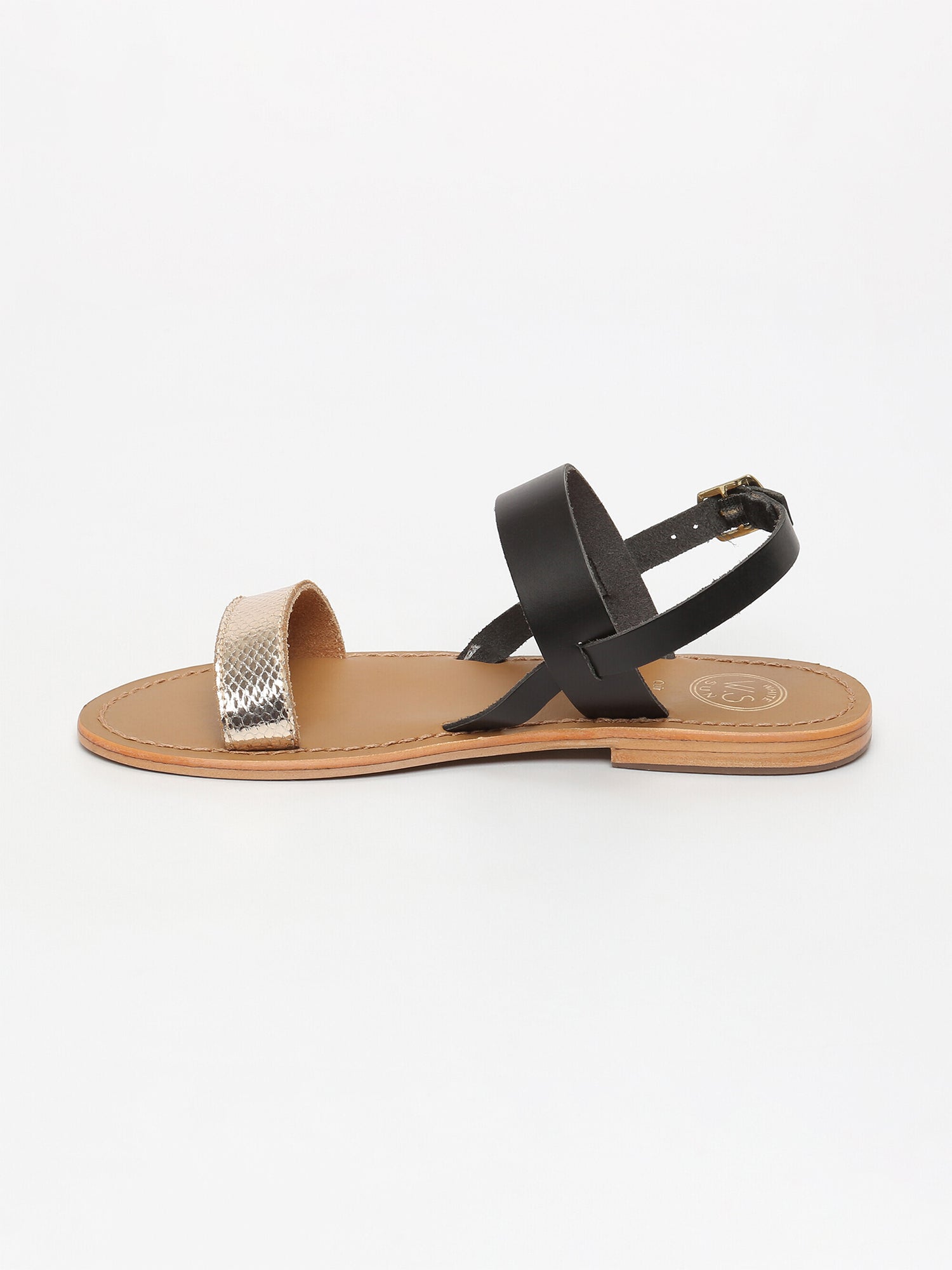 BURSA sandales bi-color en cuir noir et or