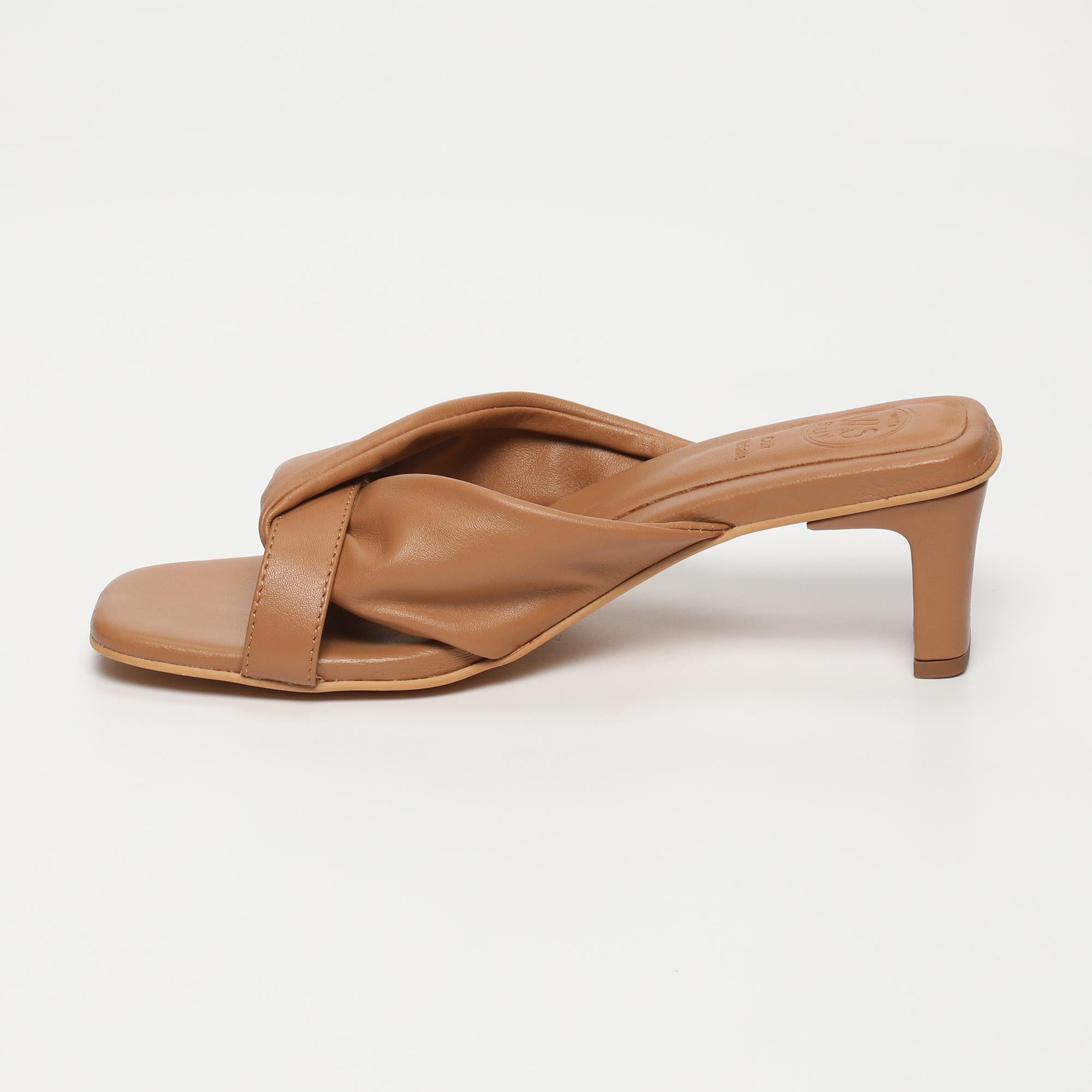 AHOMA mules talon en cuir brun clair