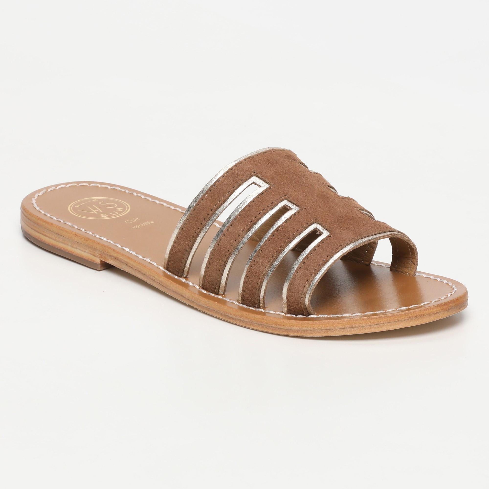 ALDEA mules bi-color en cuir camel et platine