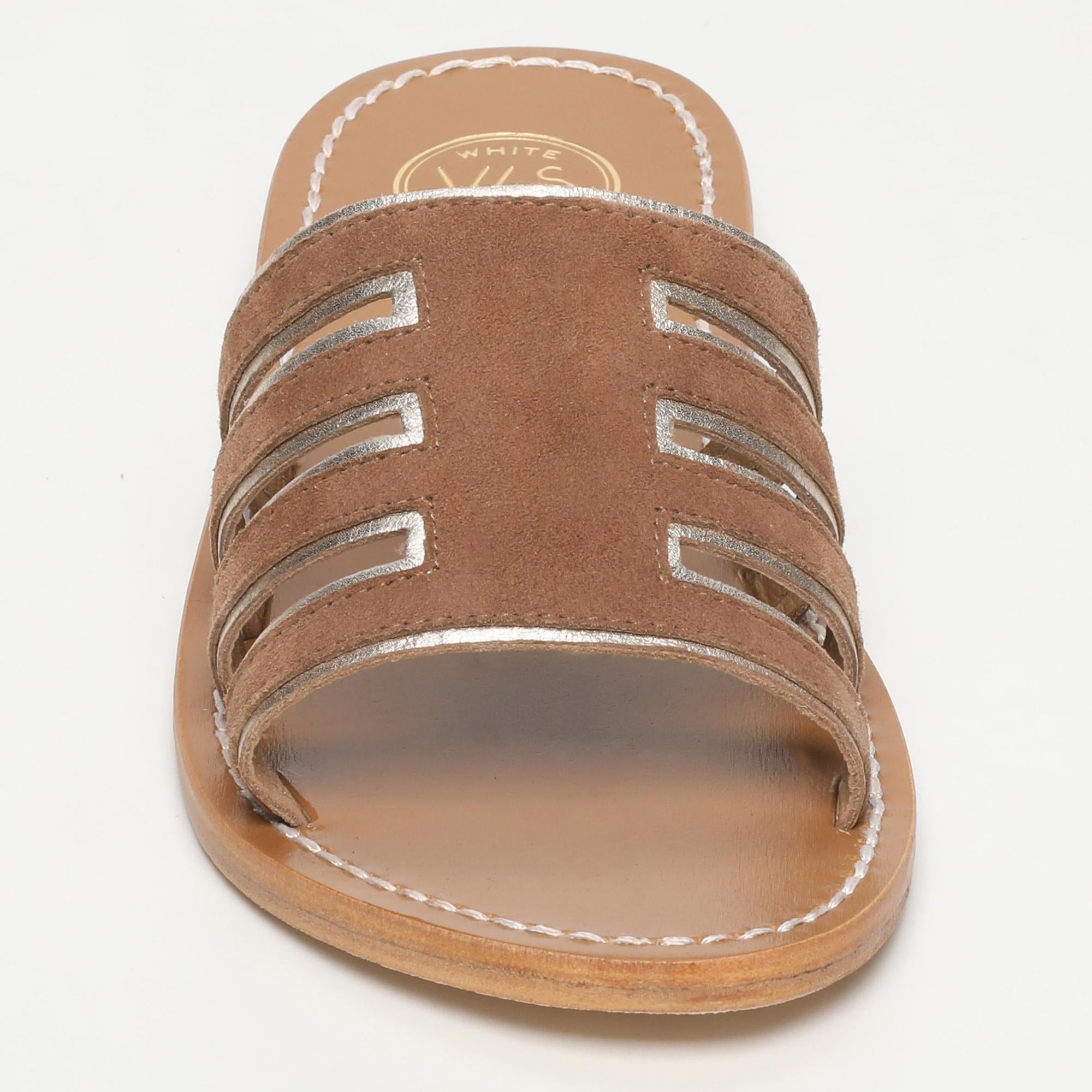 ALDEA mules bi-color en cuir camel et platine