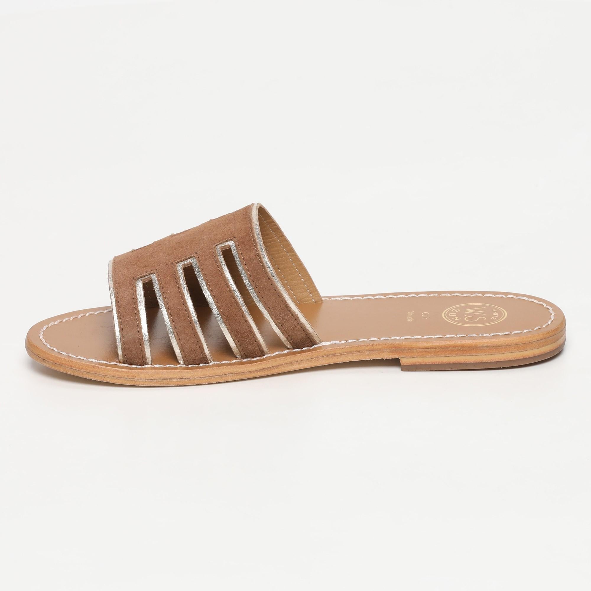 ALDEA mules bi-color en cuir camel et platine