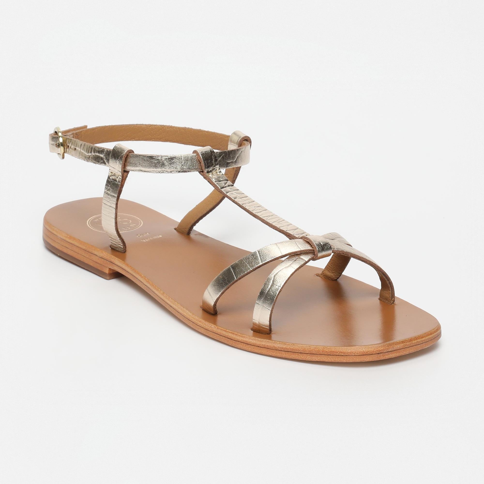 AVA sandales en cuir croco or clair