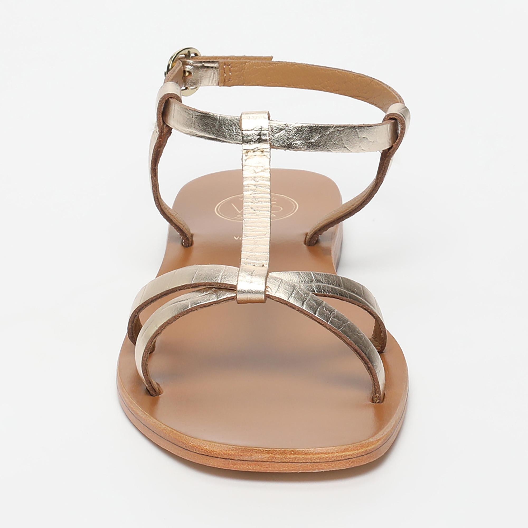 AVA sandales en cuir croco or clair
