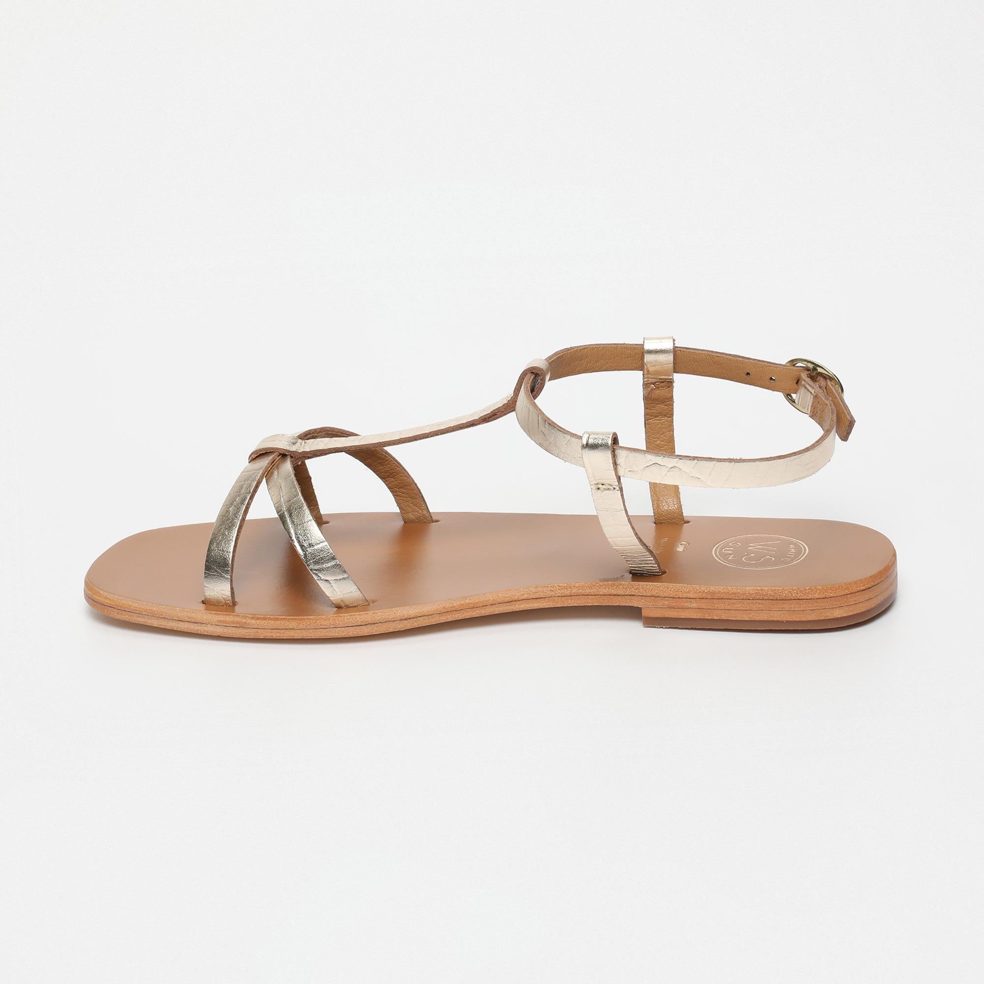 AVA sandales en cuir croco or clair