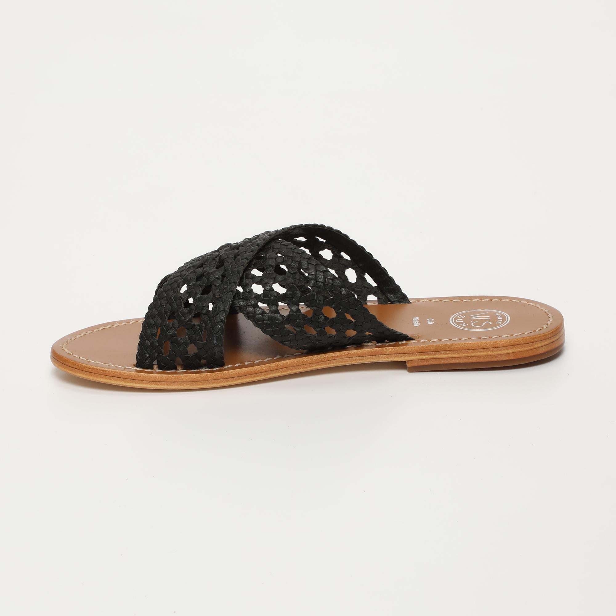 BAHARAK mules tresse en cuir noir