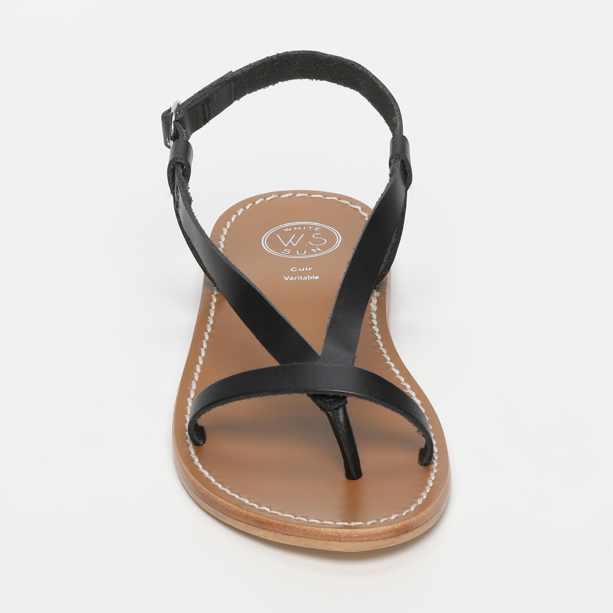BAHULA sandales entre doigt en cuir noir