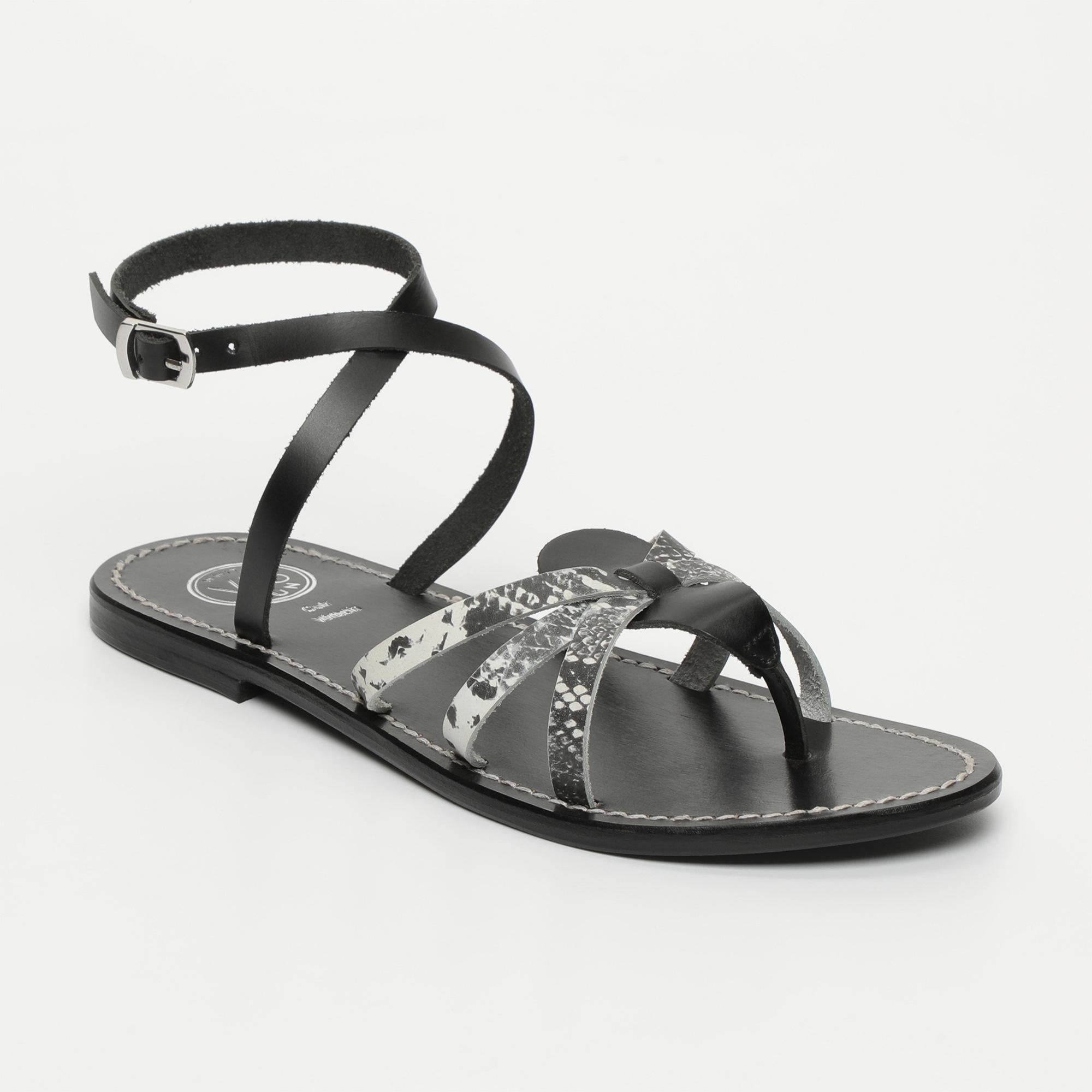 BALLY sandales en cuir serpent noir et blanc