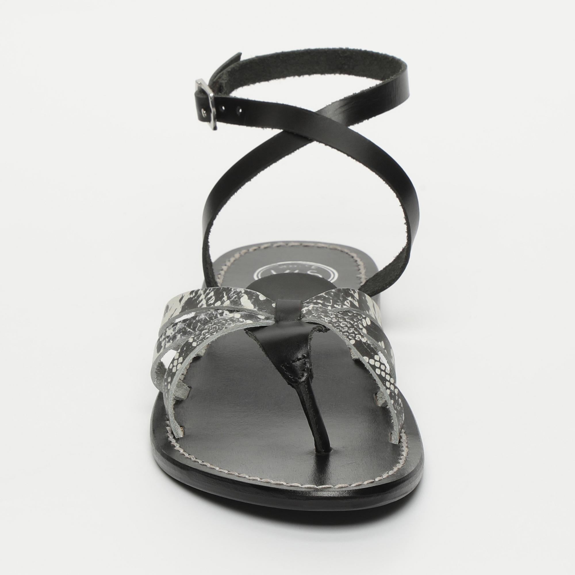 BALLY sandales en cuir serpent noir et blanc