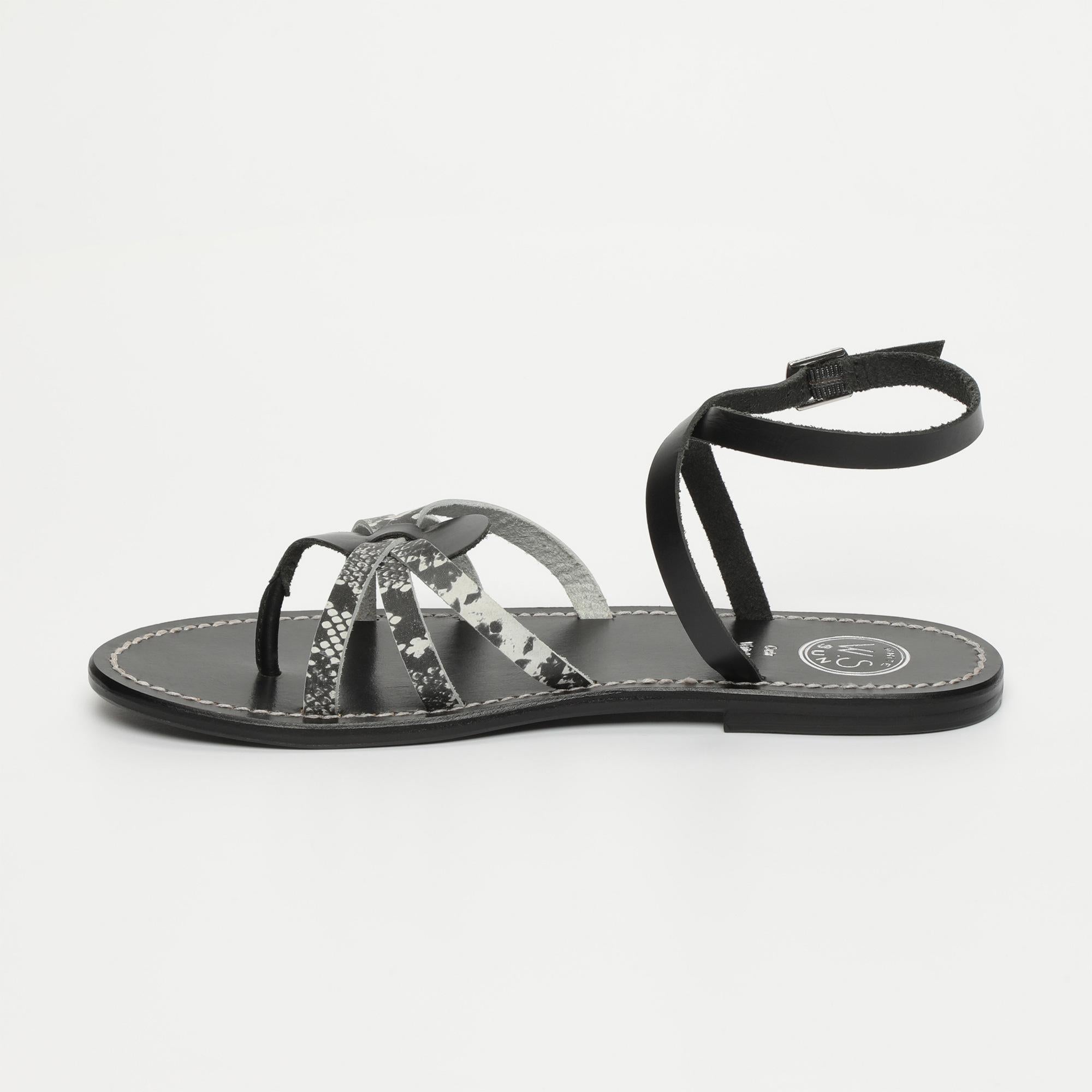 BALLY sandales en cuir serpent noir et blanc