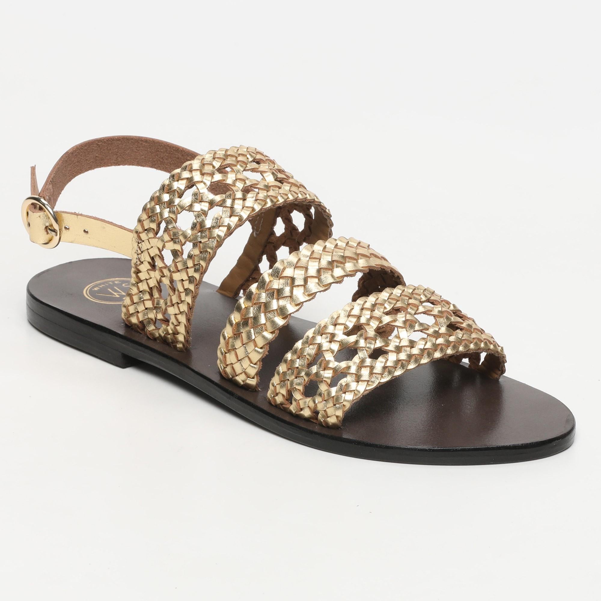 BETETA sandales tresse en cuir or foncé