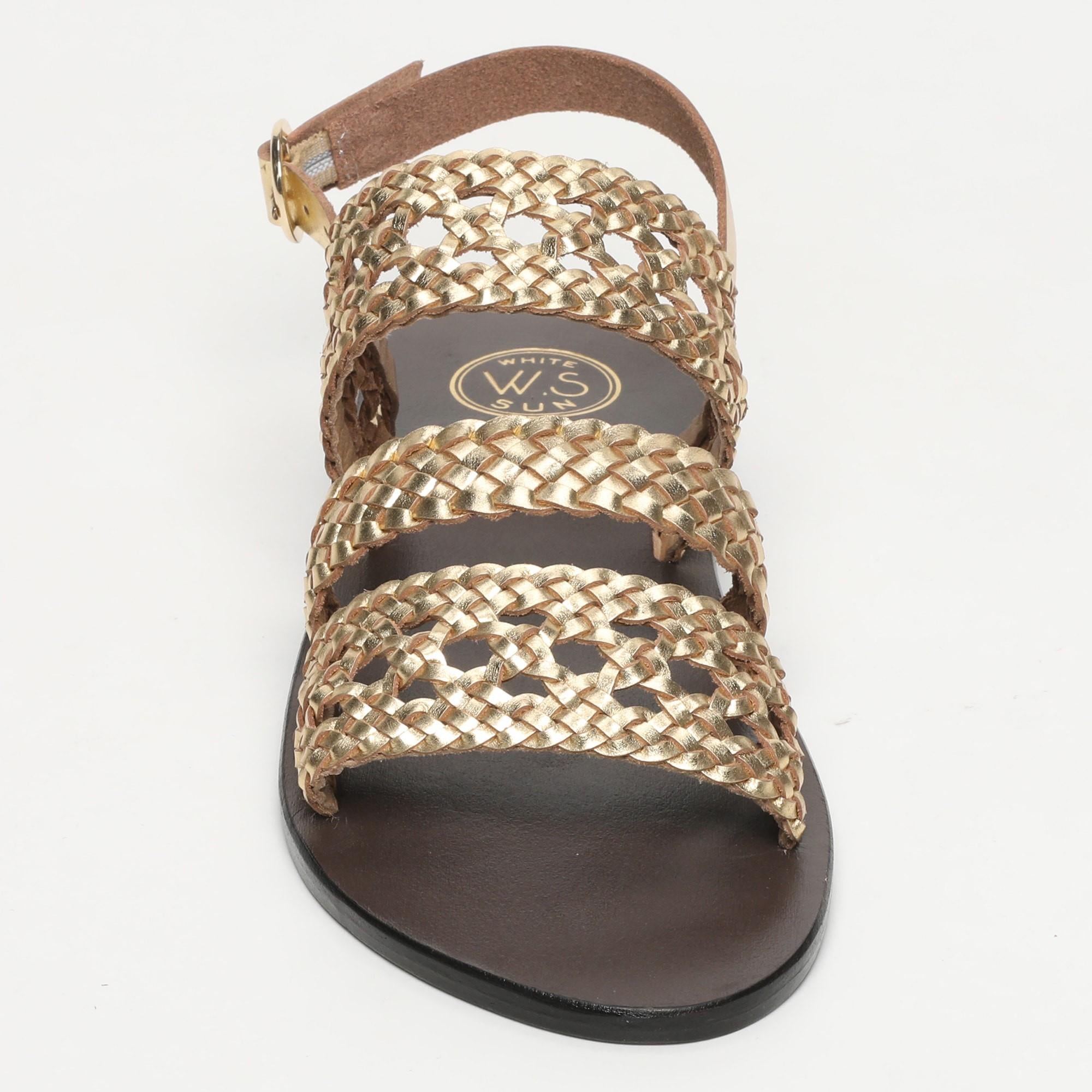 BETETA sandales tresse en cuir or foncé