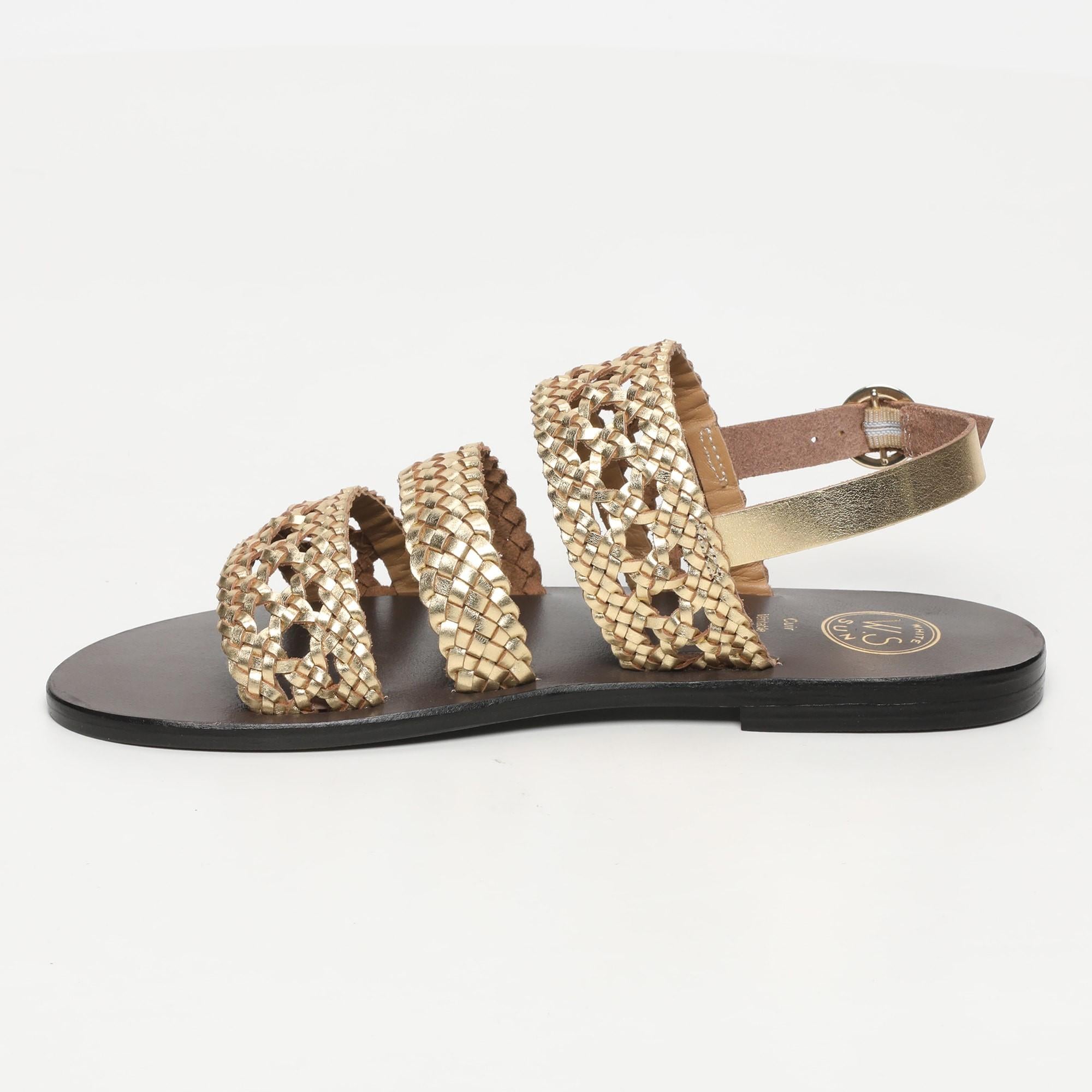 BETETA sandales tresse en cuir or foncé