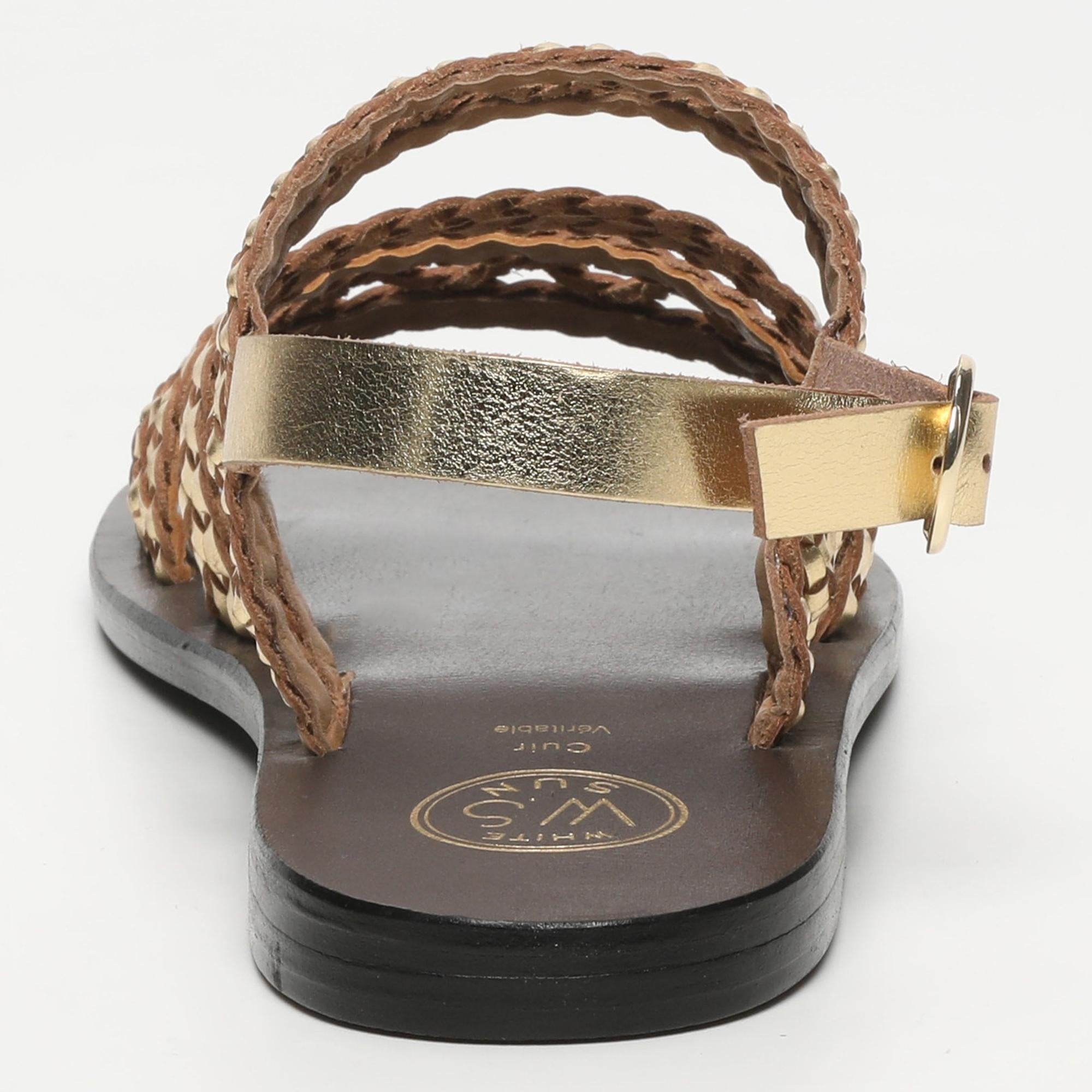 BETETA sandales tresse en cuir or foncé