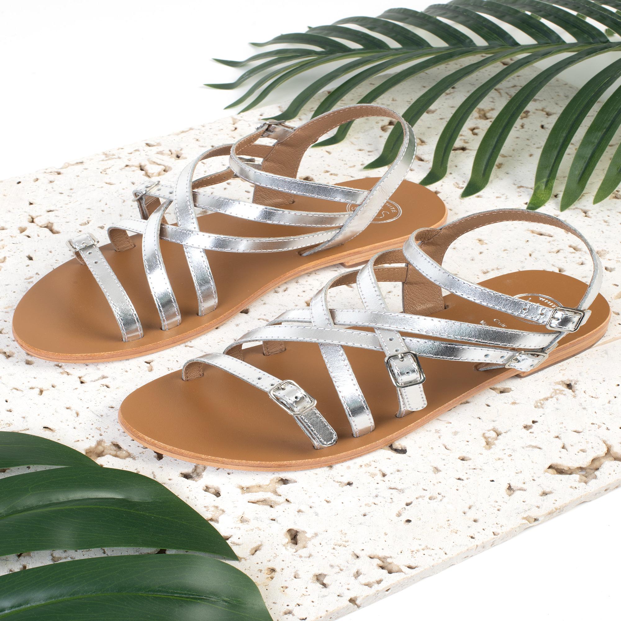 BILIA sandales en cuir argent